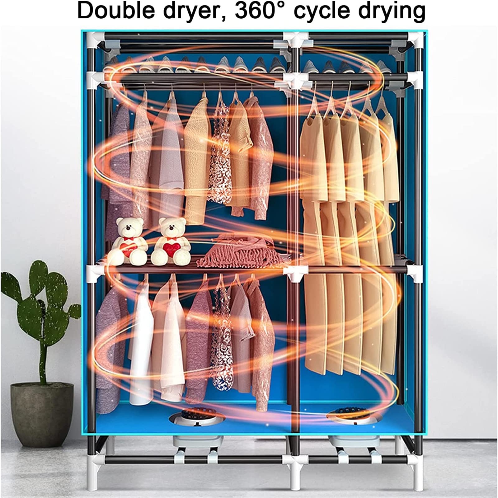 2 Capas secador de Ropa con calefacción eléctrica Estante, se Seca usando el Ventilador de Aire Caliente, Temporizador de 180 Minutos, Pronto Armario de Secado de Ropa con calefacción, Carga 30KG