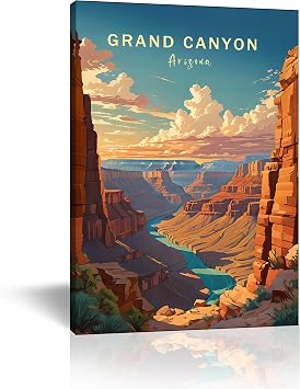 Grand Canyon Arizona Canvas Print - National Parks Wall Poster, Travel Poster, Abstract Nature Landscape Wall Art Pictures for Bedroom Office Living Room 8x12in,Framed