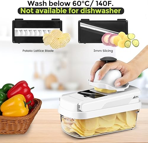 Miniatura 5 de Picador de verduras, picador de alimentos multifuncional 12 en 1, picador profesional de cebolla con 7 cuchillas, cortador de verduras