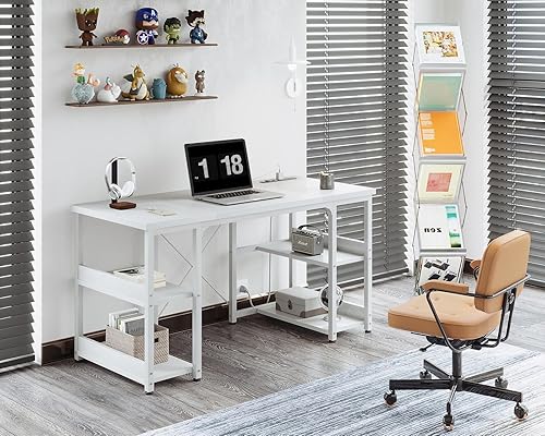 Miniatura 6 de AODK Escritorio pequeño para computadora de 48 pulgadas con tomas de corriente y puerto de carga USB, mesa para el hogar con estantes de