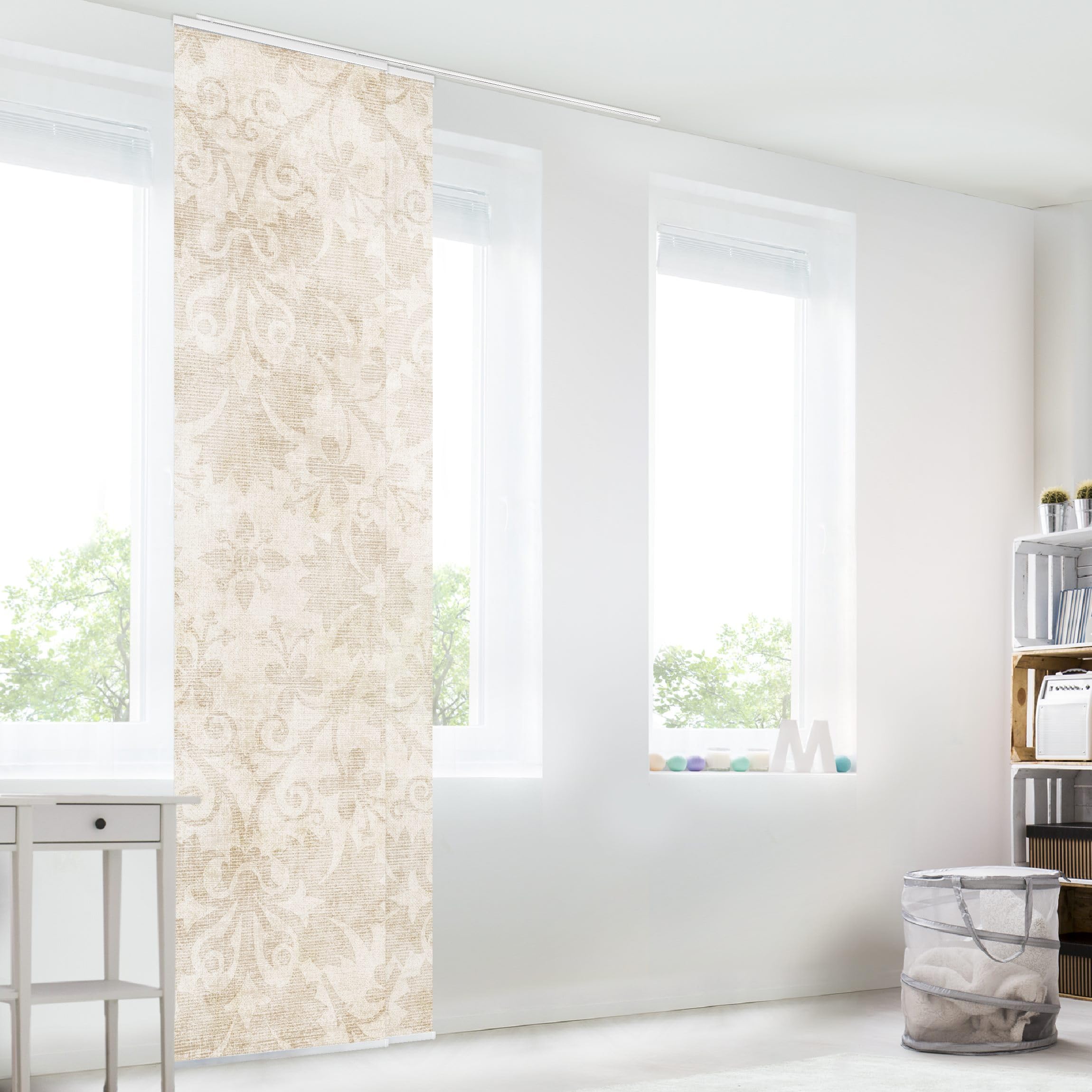 Schiebegardine halbtransparent 60er Paneel Klett Muster Textil lichtdurchlässig - Motiv Vintage Flächenvorhang Wohnzimmer Schlafzimmer 1045 (120x250 cm - 2er Set)