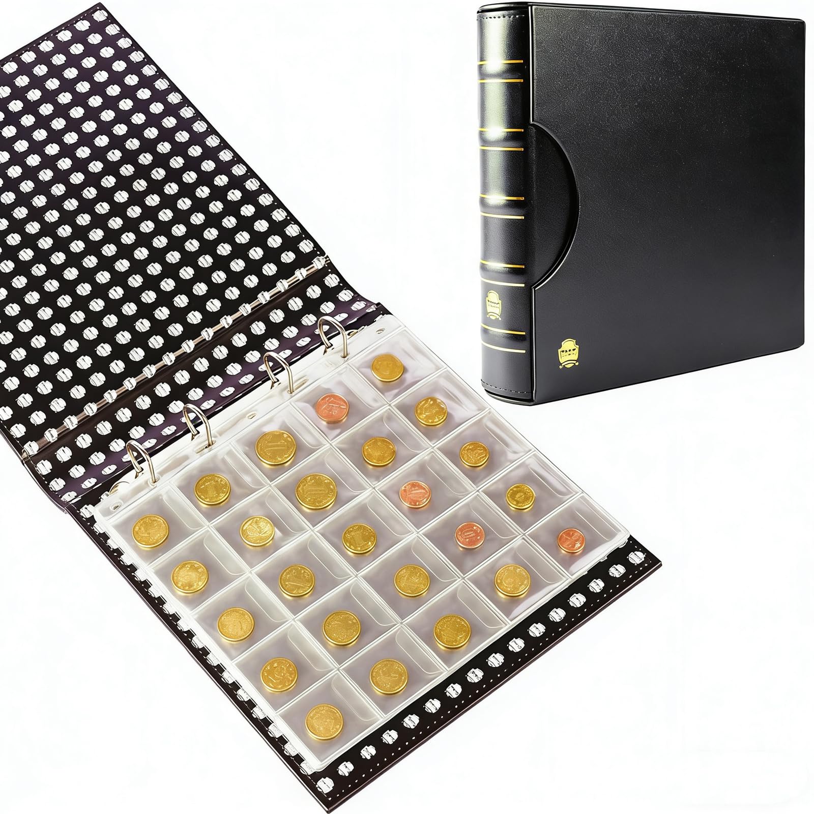Ettonsun Professionelles Münzsammelbuch mit 250 Fächern, 4,6 x 4,1 cm, Münzfach, Sammelhalter, Zubehör, Münzaufbewahrung, Album, Ordner für Sammler (schwarz)