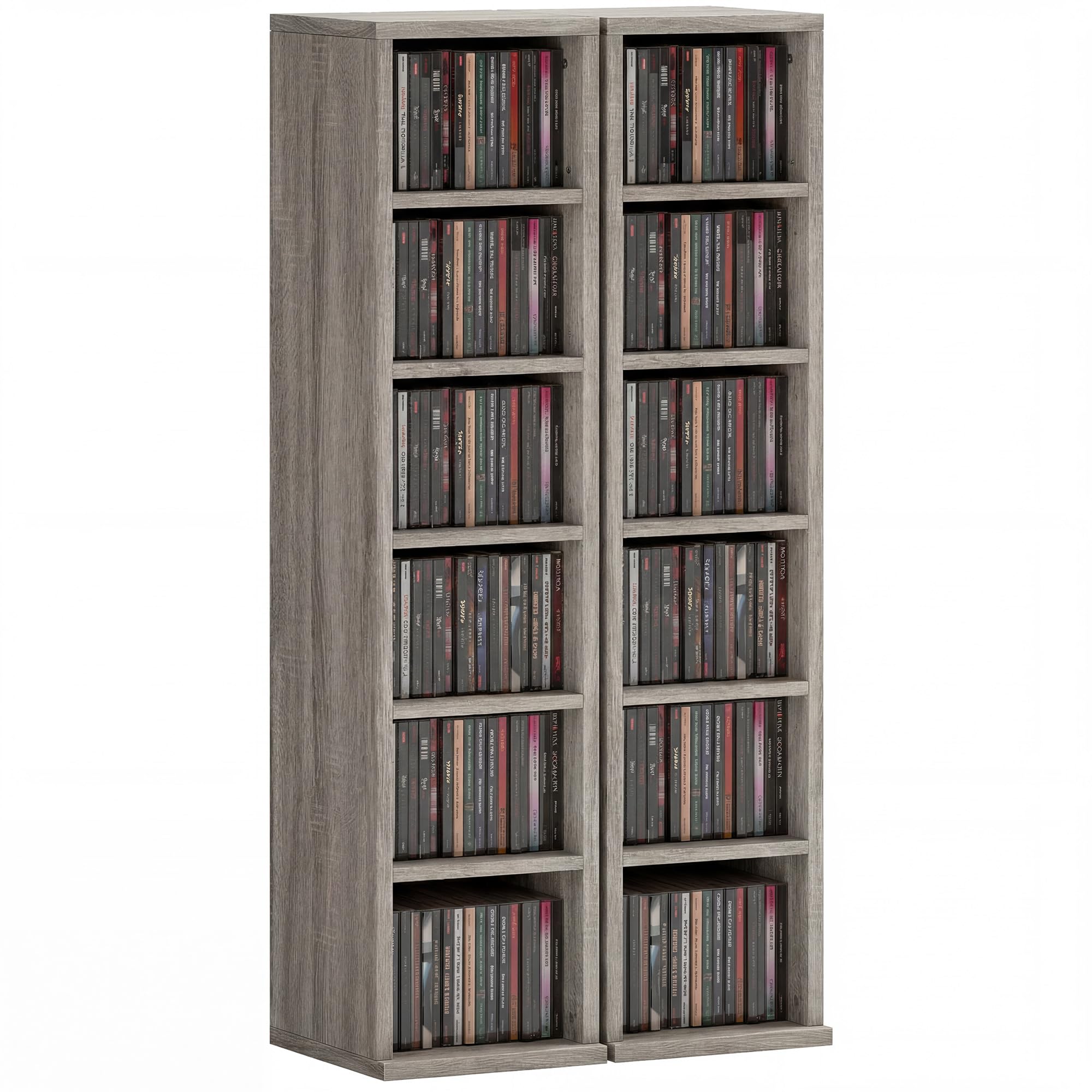 HOMCOM Set of 2 CD Media Display Shelf Unit Tower Rack Adjustable in Grey