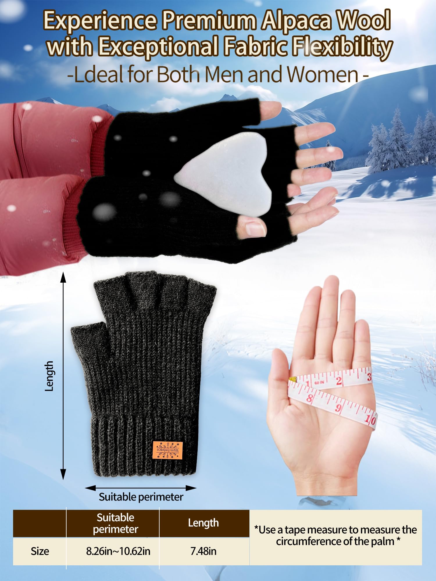JYUYNY Guanti senza dita - Guanti Mezze Dita Invernali,Guanti Termici Caldi Guanti Senza Dita Fingerless Gloves Guanti in Maglia Unisex per Uomini e Donne