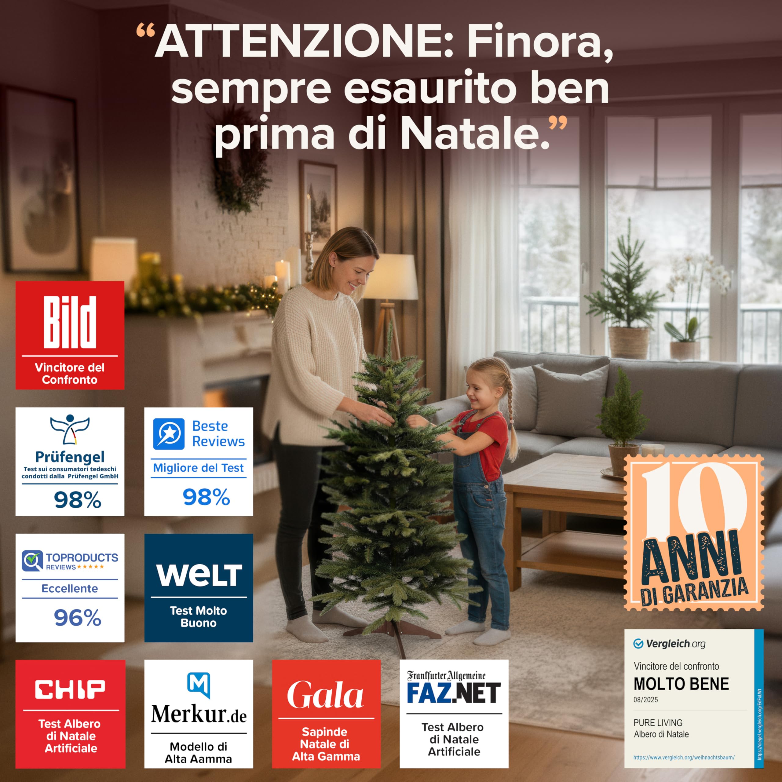 Albero di Natale Artificiale Premium 120cm – Realistico, Rami Fitti, con Base in Legno e Borsa per Riporre – Albero di Natale di Pure Living