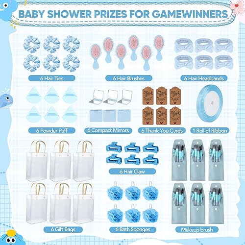 Miniatura 2 de 109 piezas de premios de baby shower para ganadores, regalos para baby shower, incluyendo diadema cepillo de pelo, espejo compacto, esponjas de