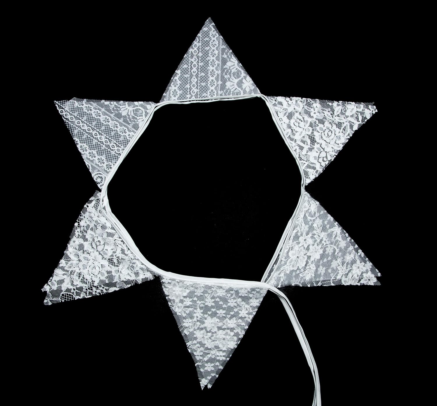 LOVENJOY White Floral Lace Pennant Banner, Fabric Triangle Lace Bunting Flag Garland - 10.8 Feet - Image 7