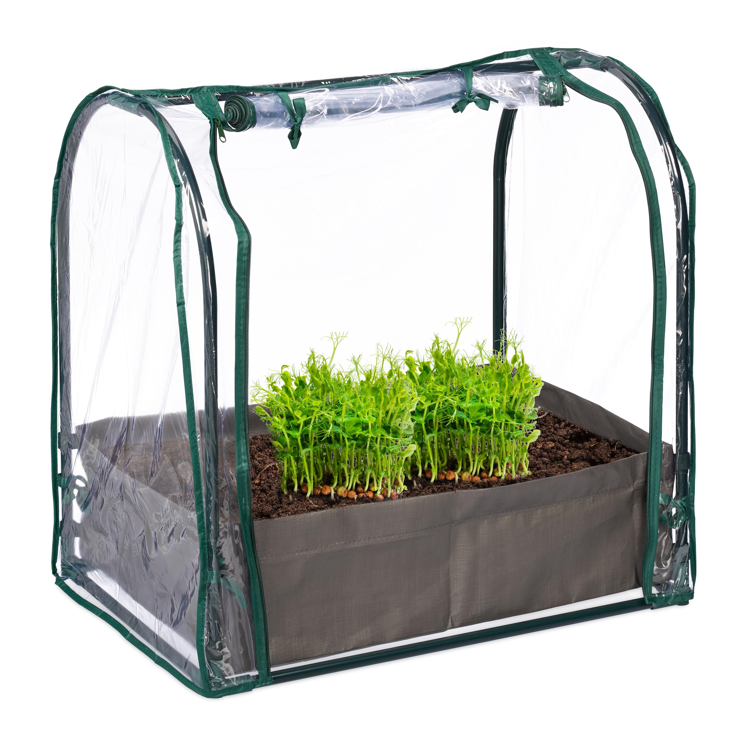 Relaxdays Balcony Greenhouse, Planting Bag, HWD: 70 x 68 x 50 cm, Cultivation, Cold Frame, PVC, Steel, Transparent/Green