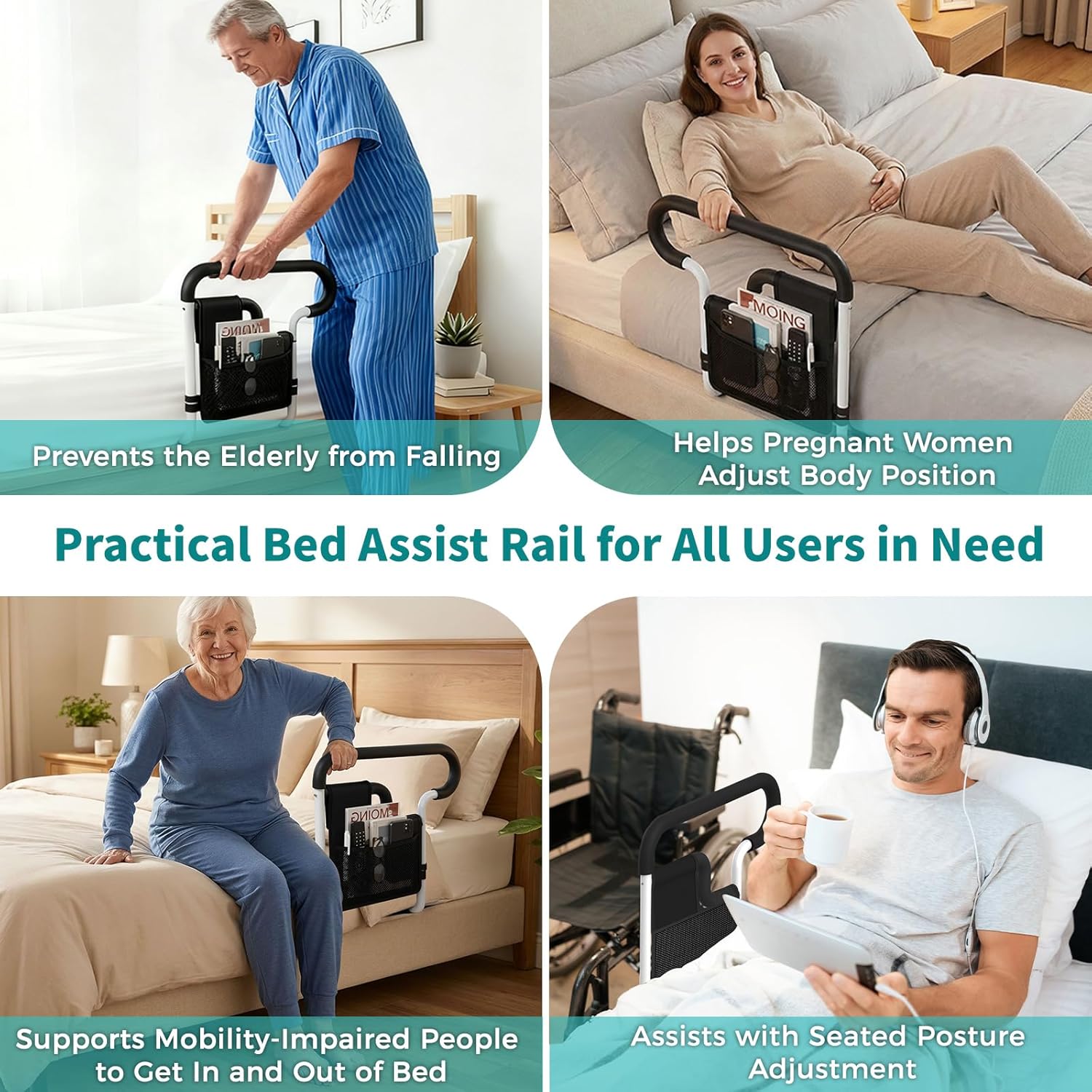 Bed Rails for Elderly Adults Safety, Height and Length Adjustable Bed Assist Rail for Senior, Bedrail with 2 Bag & Strap, Help Get in & Out of Bed, Fit Most Bed, Supports 300 lbs, Tool-Free - Image 3