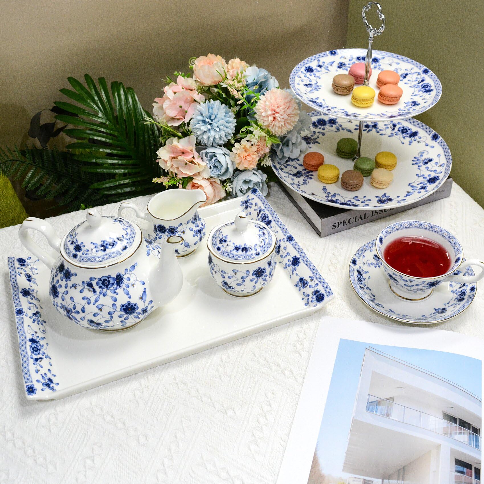 Amazon.com | LE POTOCIO 3-Tier Afternoon Tea Stand, Porcelain