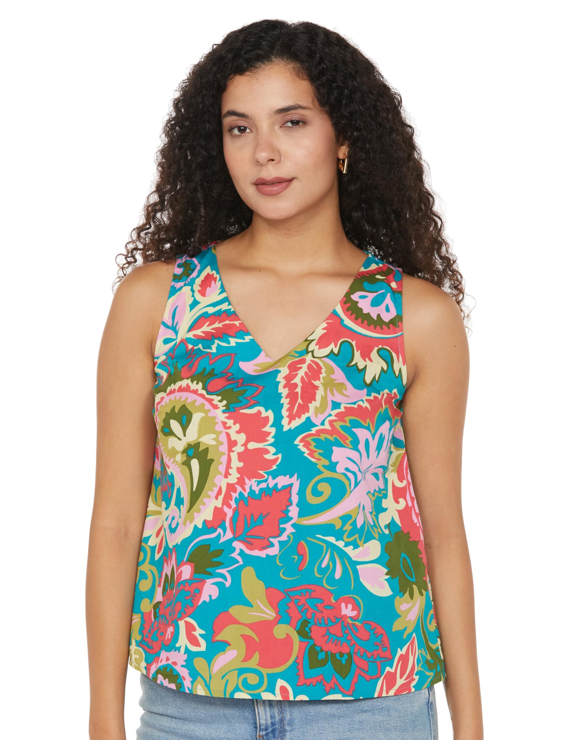 Tokyo Talkies Women's Sleeveless V-Neck Printed Tops| Stylish Casual wear