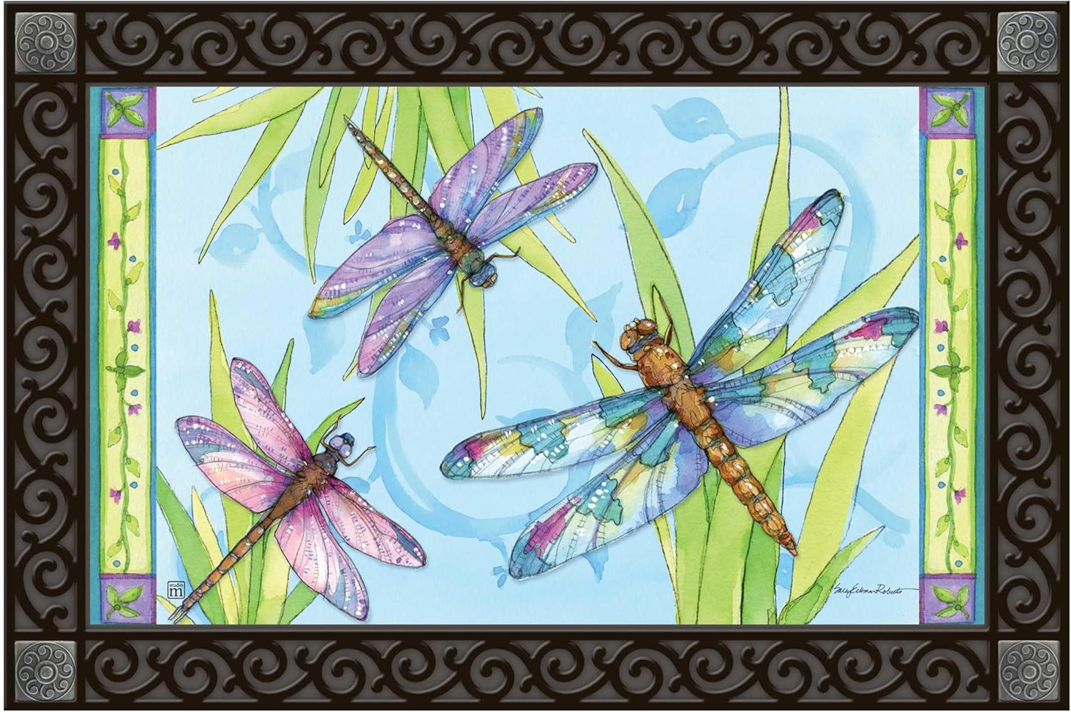 Studio M Dragonfly Days - 30 x 18 Inch Polyester and Rubber Doormat Insert for Indoor/Outdoor Use