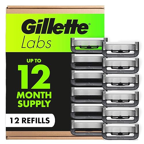GilletteLabs Razor Blade Refills, 12ct Razor Cartridges, Razor Refills for Men Compatible with GilletteLabs Exfoliating Bar Razor and Heated Razor