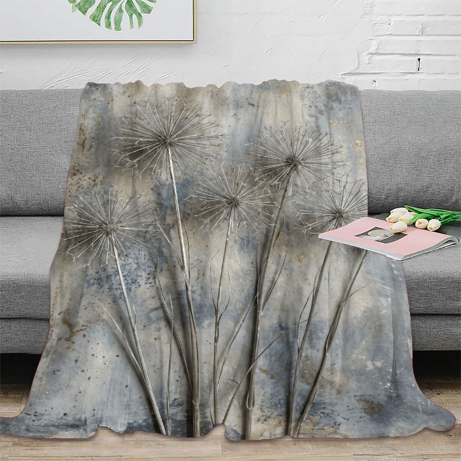 H3B8U2Y5 Dandelion Seed Heads Throw Blanket, Textured Nature, TV