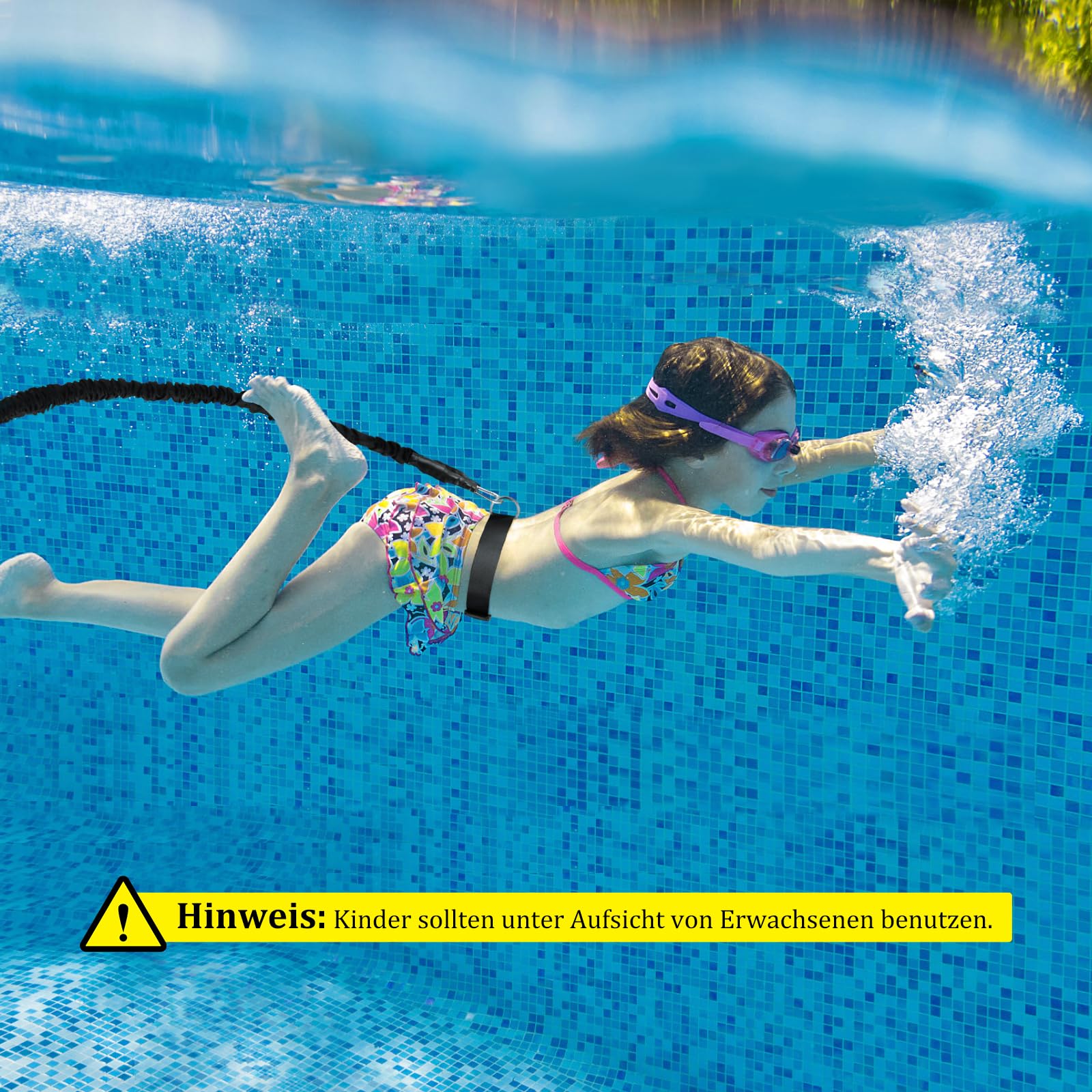 Digiroot Schwimmgurt für Pool 3M-9M einnstellbare Schwimmwiderstand Gürtel Schwimmtrainer Schwimmhilfe Gürtel Leine für Erwachsene Kinder Schwarz