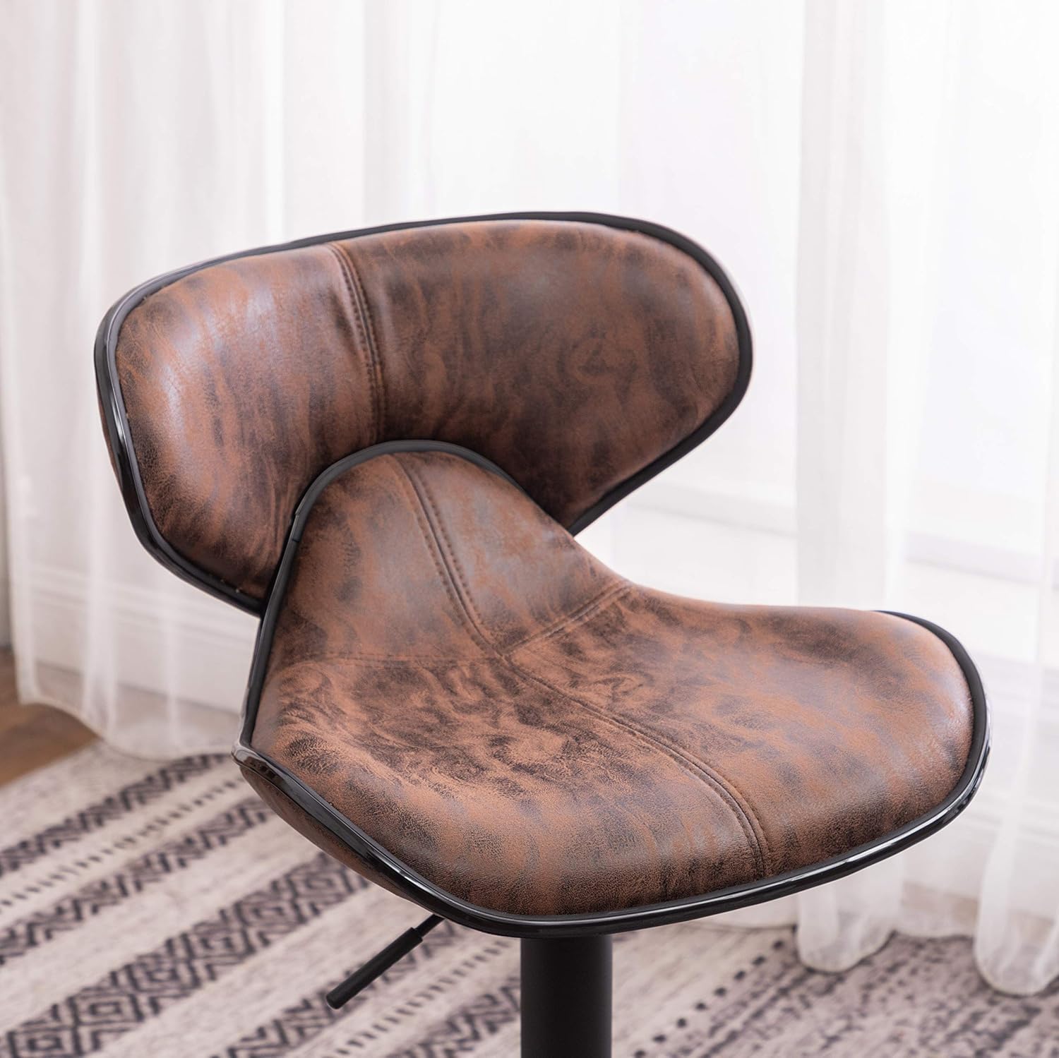 Roundhill Furniture Masaccio Weathered Brown Upholstery Airlift Adjustable Swivel Barstool with Chrome Base, Set of 2
