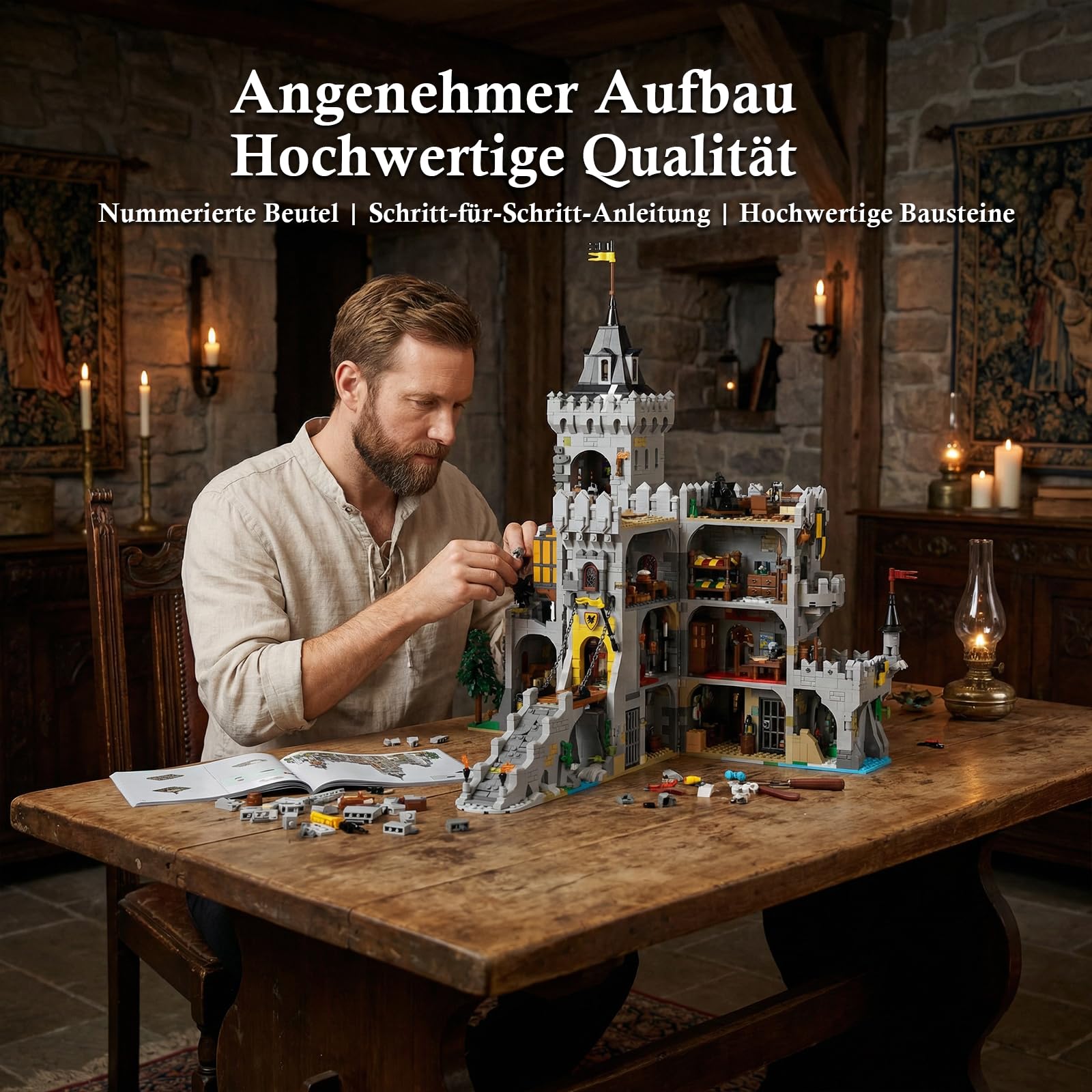 3 in 1 Raven King's Castle Klemmbausteine Burg 4961 Teile | Mittelalter Schloss Bauset, Medieval Wikinger Modular Buildings für Erwachsene, Kompatibel mit Barweer BWR009