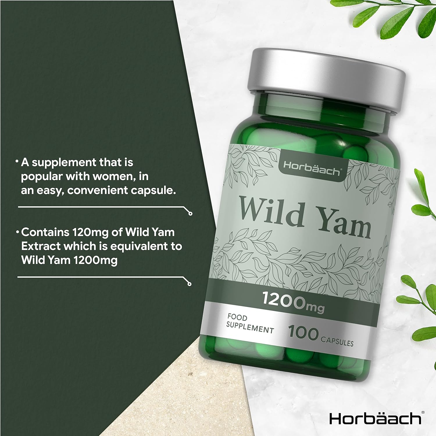 Wild Yam Root Capsules 1200mg for Menopause 100 Pills by Horbaach