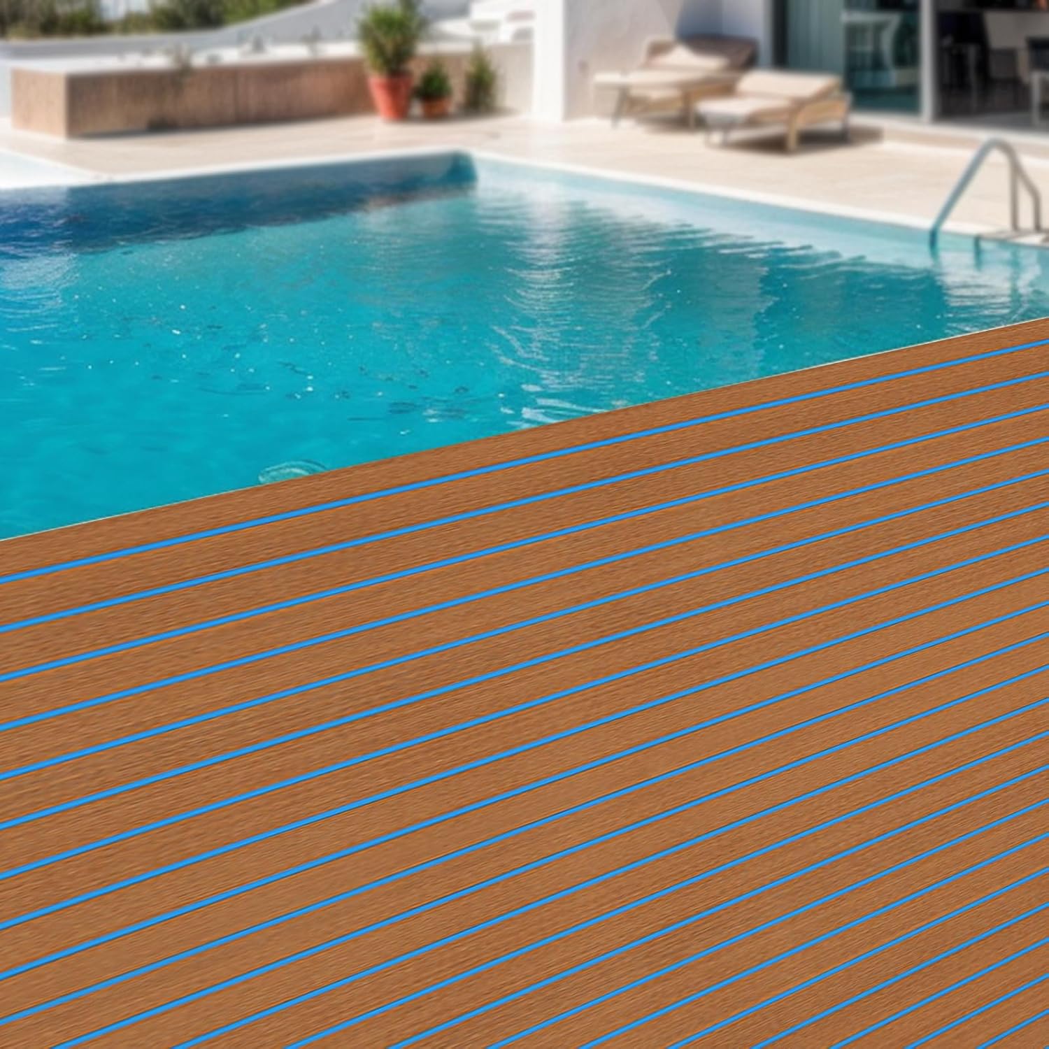 LOYALHEARTDY Eva Synthetic Teak Decking Sheet Foam Mat Non-Slip Boat Flooring Decking Pad EVA Faux Wood Teak Decking Thickness Boat Marine Mat Self-Adhesive for Yacht RV Boat