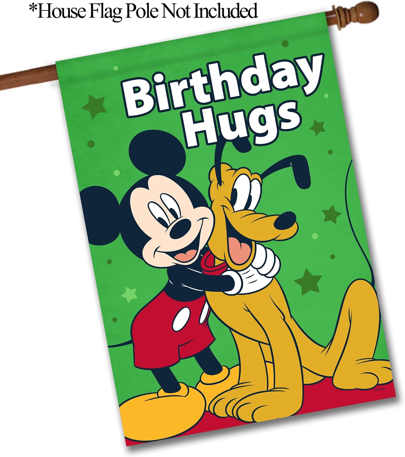 Flagology.com, Disney Birthday Hugs Mickey and Pluto – House Flag 28" x 40", Outdoor Flag, Exclusive Premium Fabric, Officially Licensed Disney, Birthday