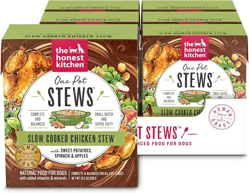 Ração úmida para cães The Honest Kitchen One Pot Stew de frango com batata-doce, espinafre e maçã — Pacote com 6 latas de 298 g