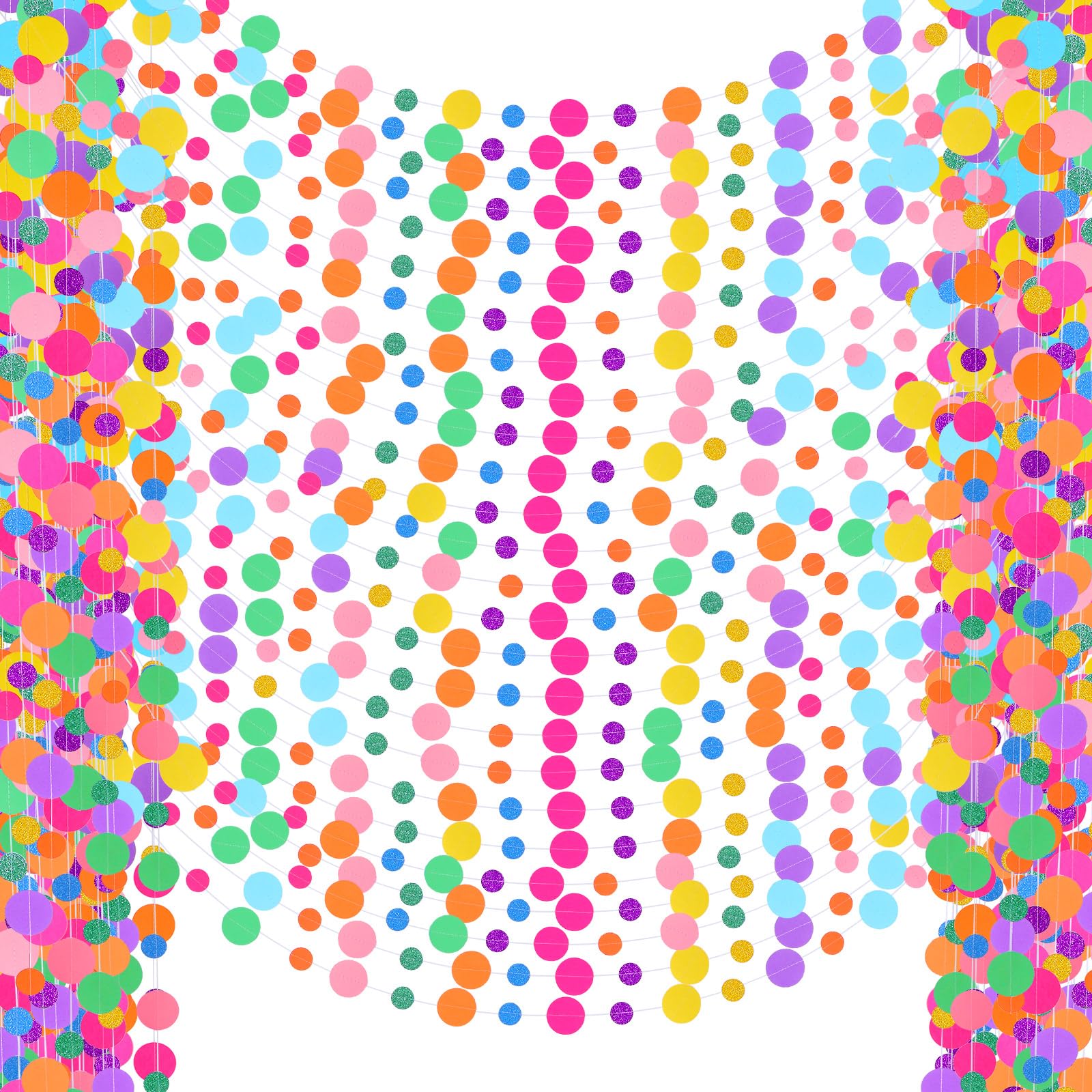 Outus Paper Round Garland Hanging Rainbow Dots Confetti Garland Colorful Circle Streamers Candy Decoration Sprinkles Party Backdrop for Birthday Valentines Day Wedding Candyland Supplies(40 Pieces)