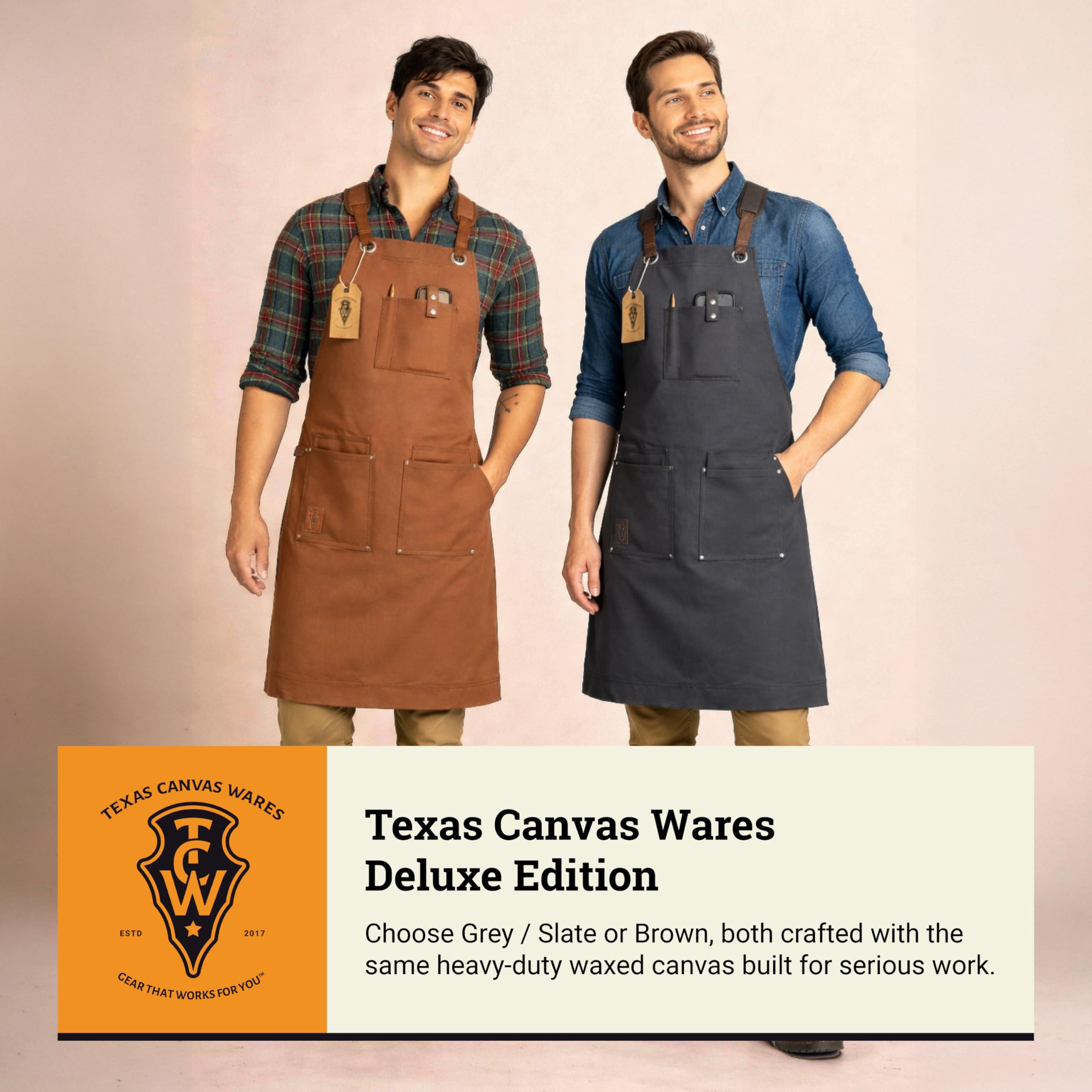 Texas Canvas Wares gewachstem Canvas Heavy Duty Arbeit schürze mit Taschen - Deluxe Edition mit Quick Release Schnalle einstellbar bis XXL für männer und Frauen - (Brown Deluxe Edition)