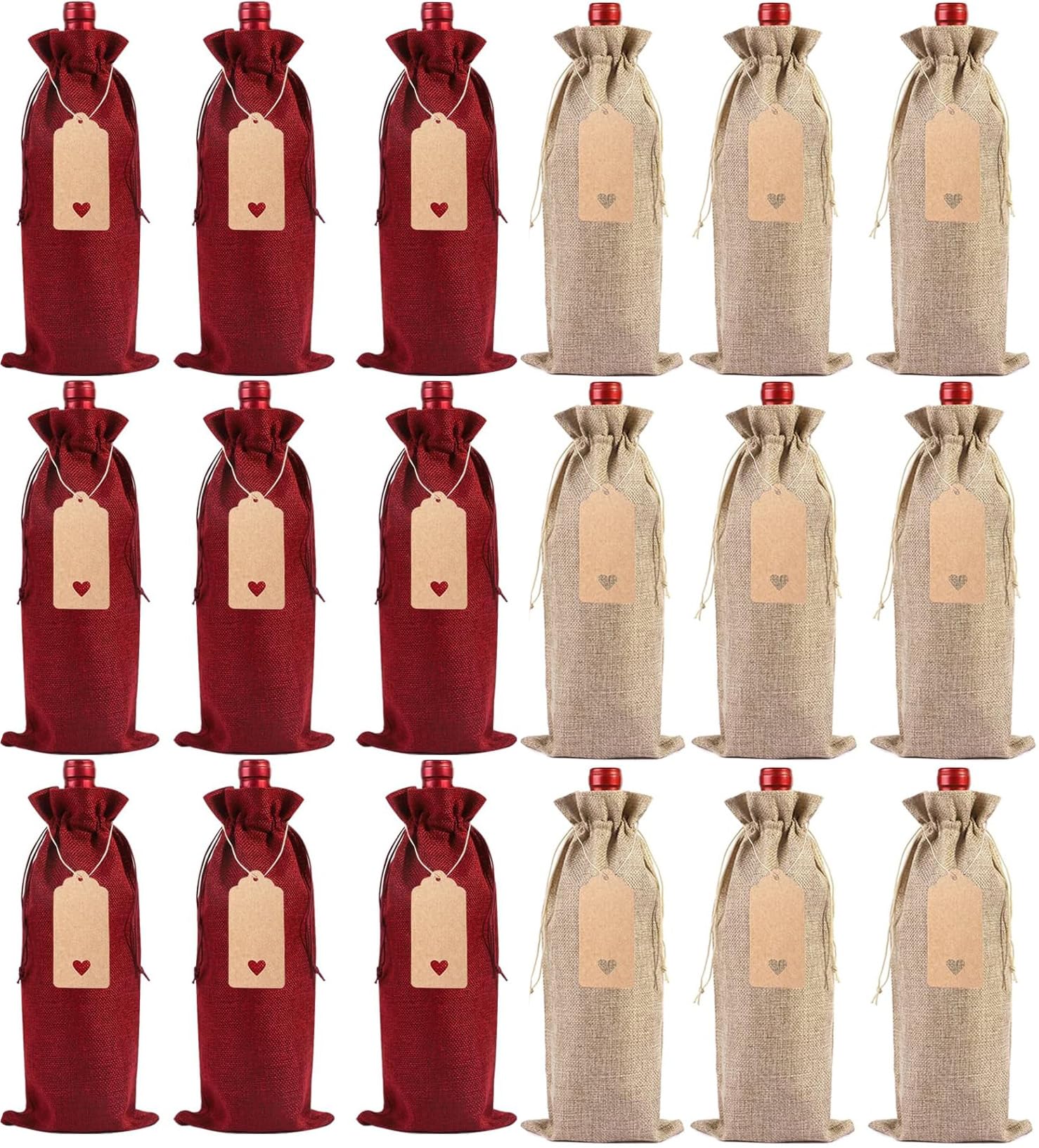 18 Confezioni di Sacchetti per Vino in Juta, Sacchetti Regalo per Bottiglie di Vino con Coulisse per Bomboniere per Feste di Nozze, Feste di Natale e Degustazioni di Vini