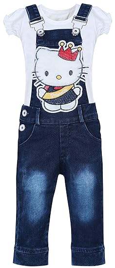 BENKILS Girls Jeans Dungaree Capry with Top