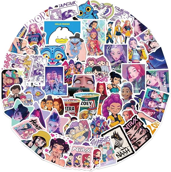 60Pcs Demon Movie Hunters Stickers Pack, Korean Idol Sticker Anime Style Stickers for Water Bottles, Huntrx, Saja Boys, Jinwoo, Rumi, Tiger, Zoeystery, Miromabby Decal Gifts for Laptop - 1