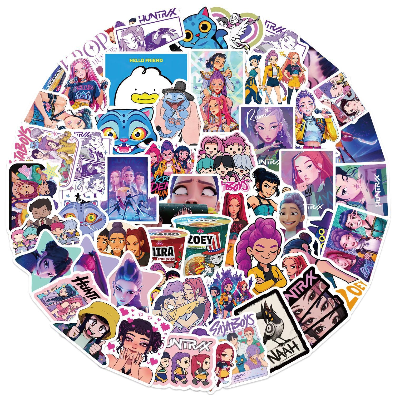 60Pcs Demon Movie Hunters Stickers Pack, Korean Idol Sticker Anime Style Stickers for Water Bottles, Huntrx, Saja Boys, Jinwoo, Rumi, Tiger, Zoeystery, Miromabby Decal Gifts for Laptop