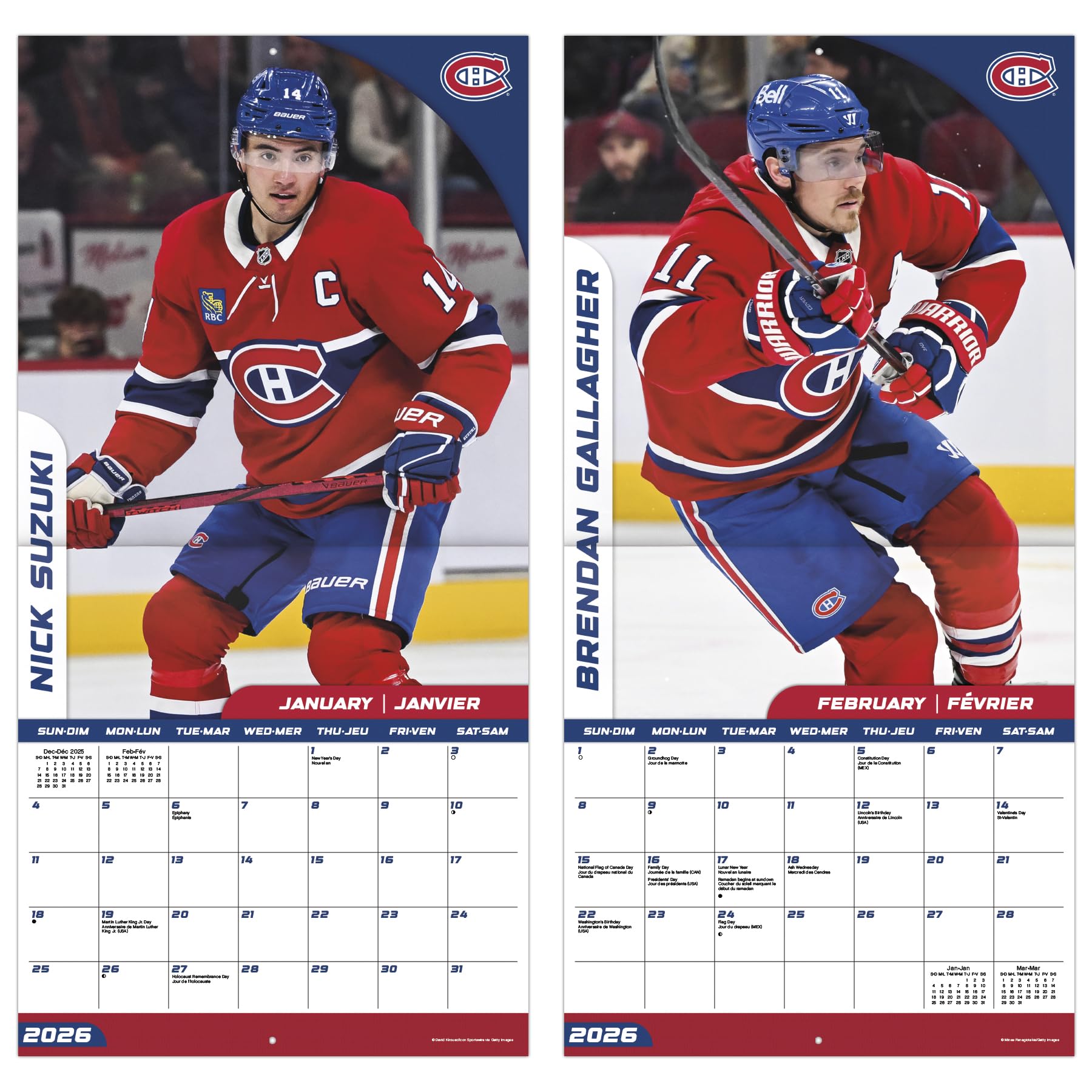 Calendrier mural 2026 Canadiens de Montréal (bilingue français)