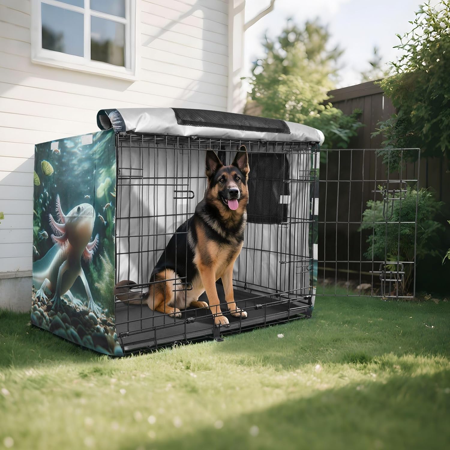 Axolotl Underwater Dog Crate Covers Roll-up Sides, Cage Cover for Puppies Training, X-Large