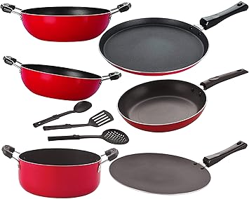 NIRLON nonstick Aluminium 3 Layer Superior Coating Kitchenware Set for Kitchen -9 Pieces [26_CT_KD12_KD13_FT11_Cass20_TP24_3SPN]