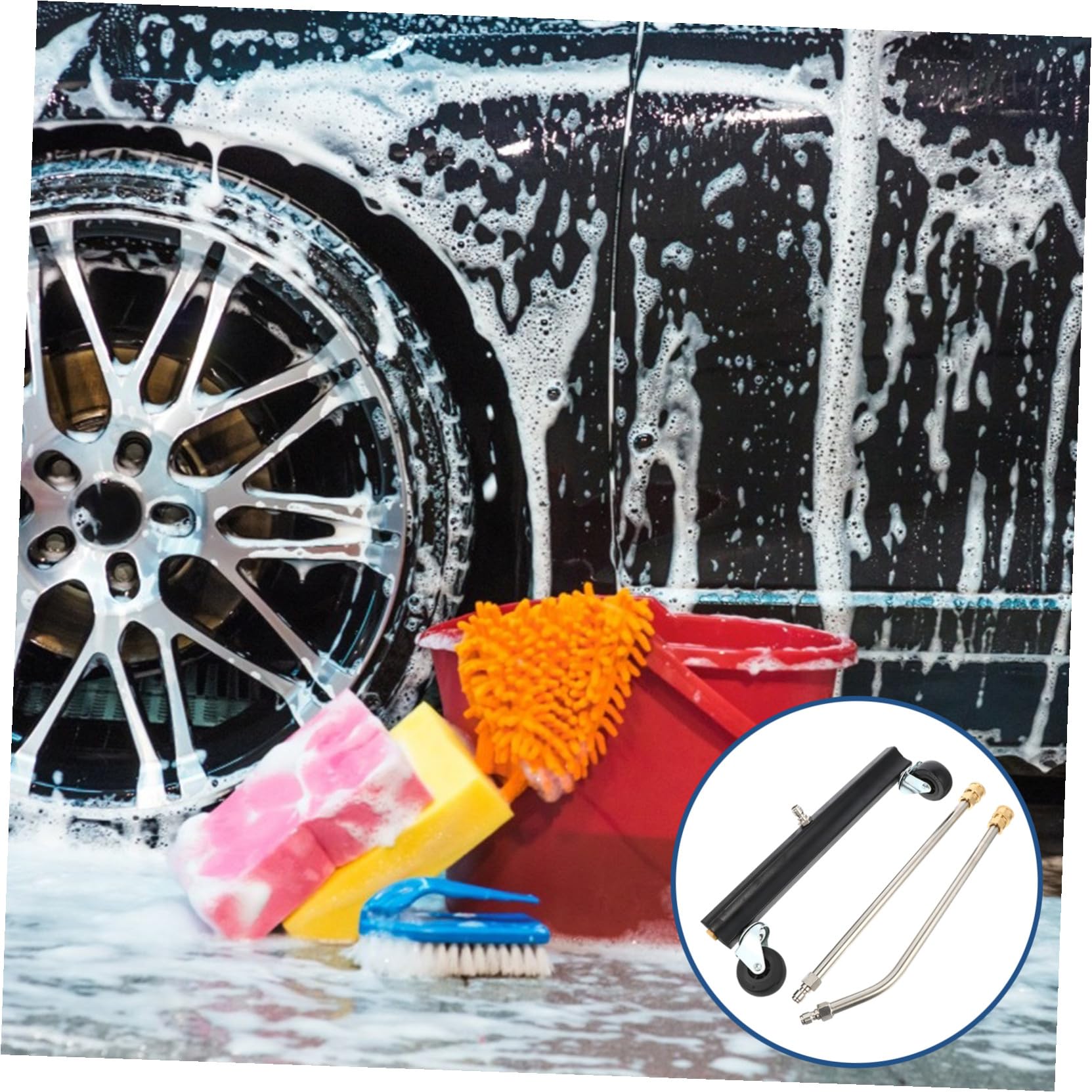 SUPVOX Cepillo para Lavadora de Alta Presión con Rueda Giratoria y Varillas Extensibles Limpiador de Chasis de Coche para Uso Lavado Completo de Automóviles