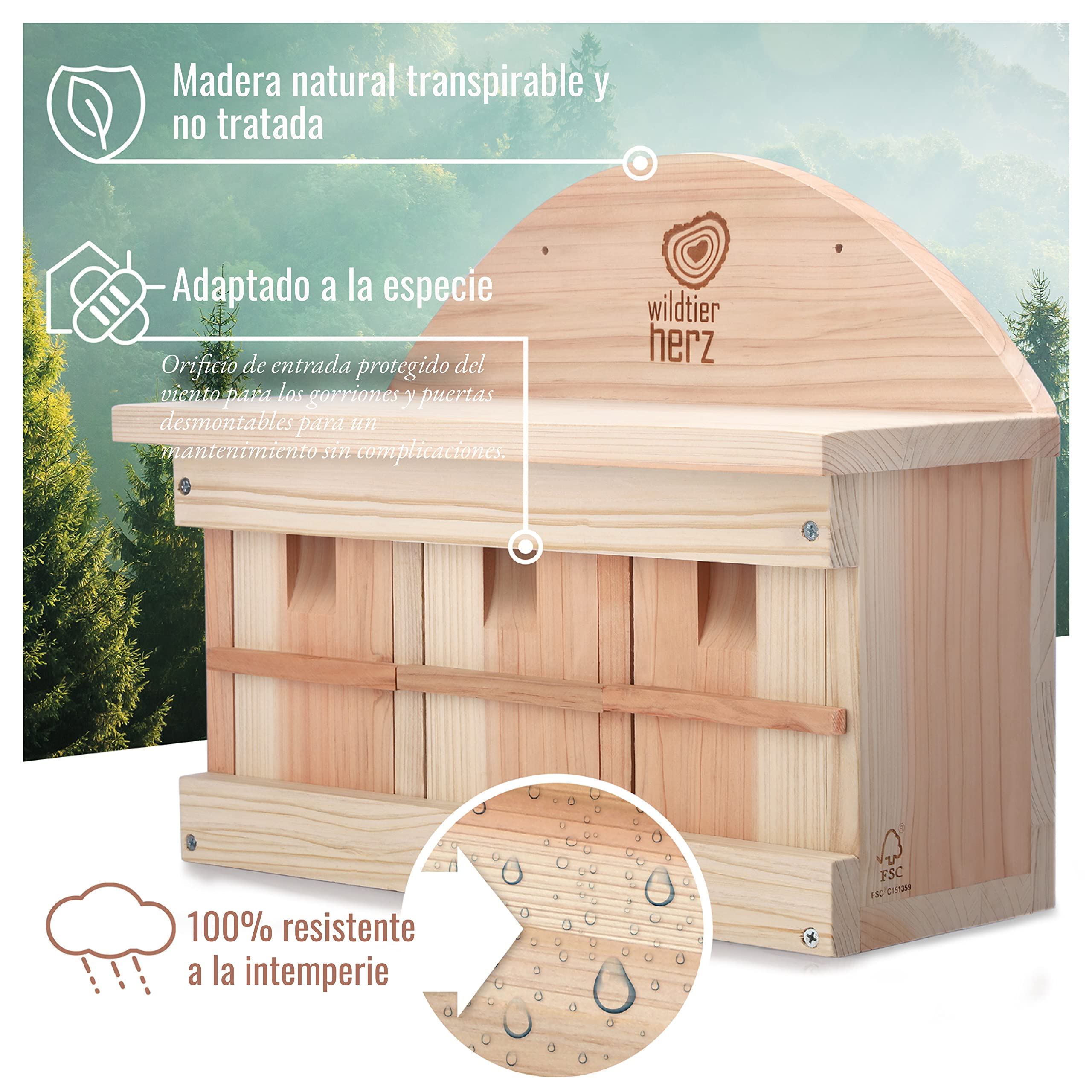 Wildtier Herz Nido de Madera para pájaros, Caja de Madera de 42cm x 32,5cm x 17cm, Atornillada, Sin Tratar, Resistente a la Intemperie, Provee un Espacio para anidar