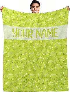 Personalized Tennis Blanket with Text Name Custom Tennis Throw Blanket for Girls Boys Tennis Themed Gifts Tennis Fleece Blanket Lightweight, Soft, Comfortable, Warm