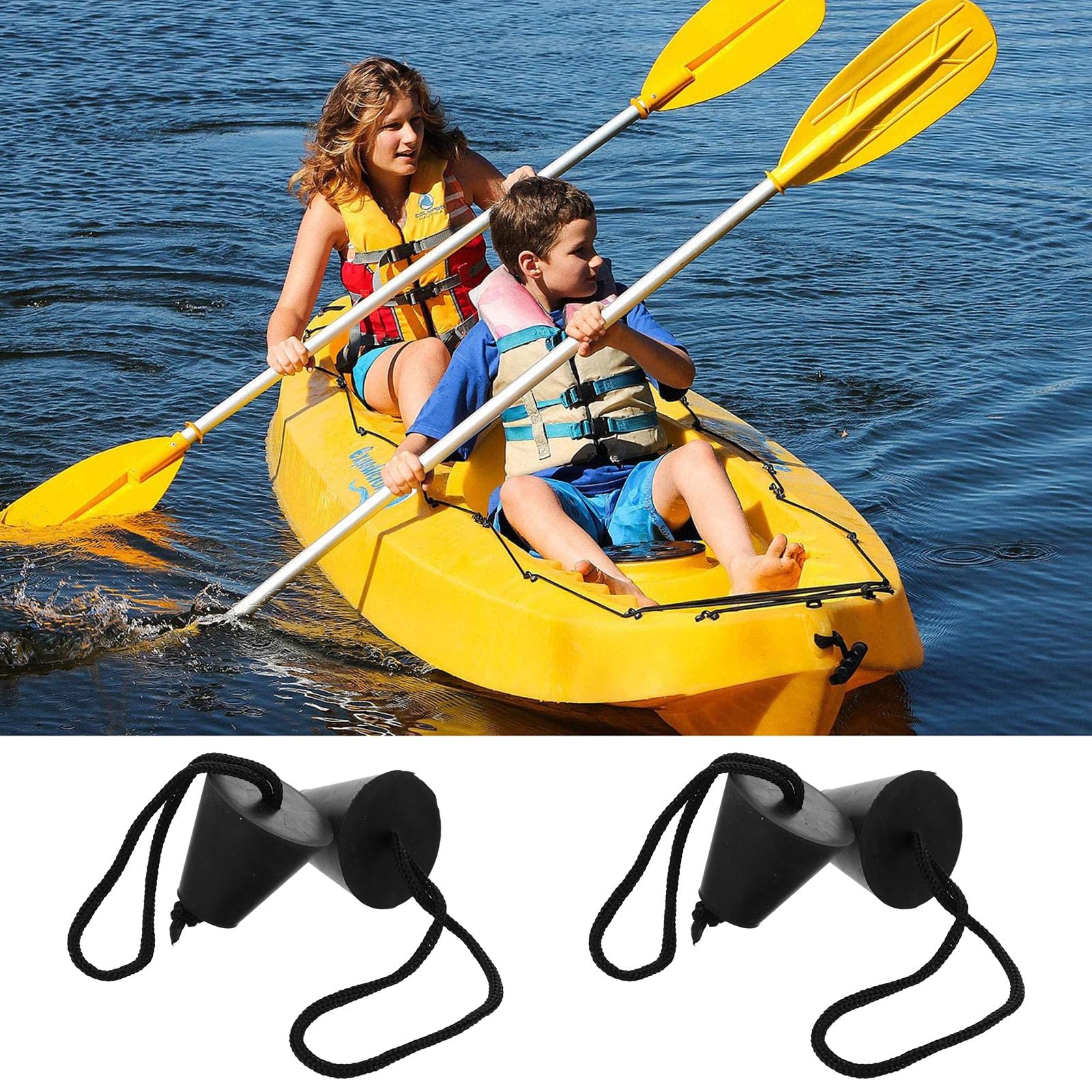 CALLARON 6 Stück Silikon Bootsstopper für Kajak und Kanu Tragbar mit Lanyard Universeller Gewindestopfen in Schwarz für Wassersport Zubehör