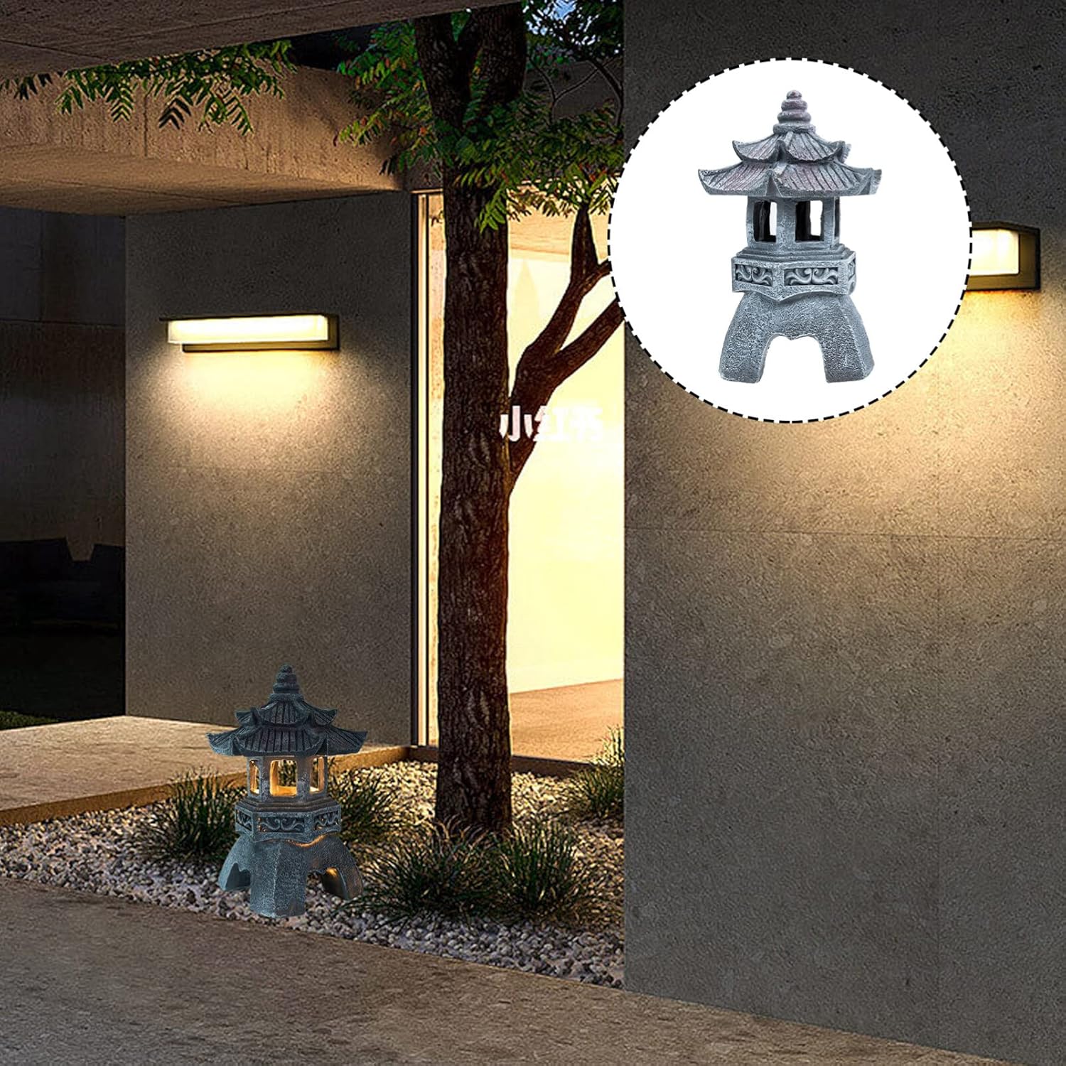 Solar Garden Lantern Zen Garden Solar Powered Pagoda Light Garden Pagoda Lantern Vintage Landscape Lightings Outdoor Night Light Ornaments for Patio Courtyard Type A Outdoor Chinese Pagoda