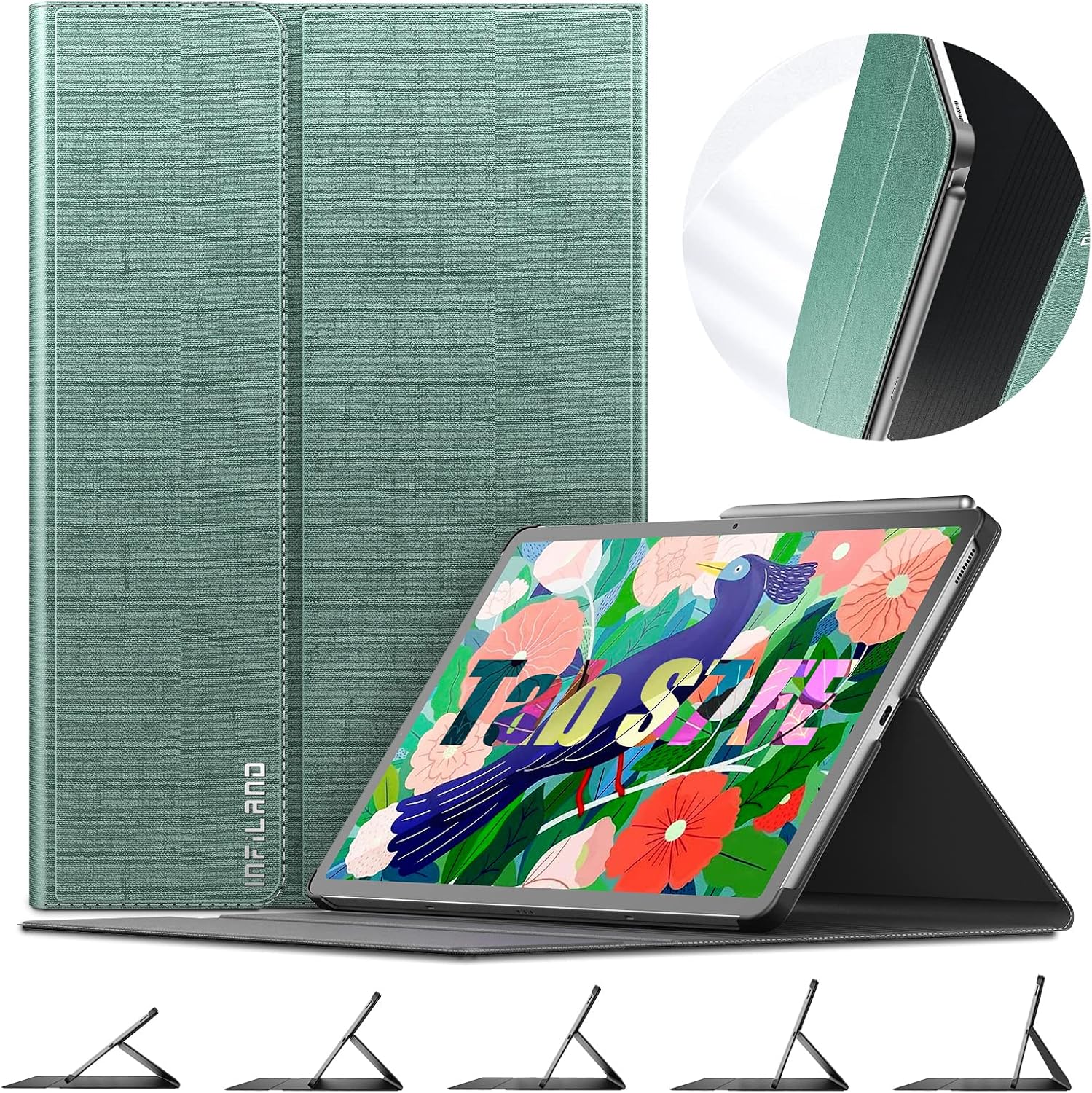 INFILAND Galaxy Tab S7 FE Case, Multiple Angle Stand Cover Compatible with Samsung Galaxy Tab S7 FE 12.4-inch SM-T730/SM-T733/SM-T735/SM-T736/SM-T738 2021 Release Tablet [Auto Wake/Sleep], Mint Green