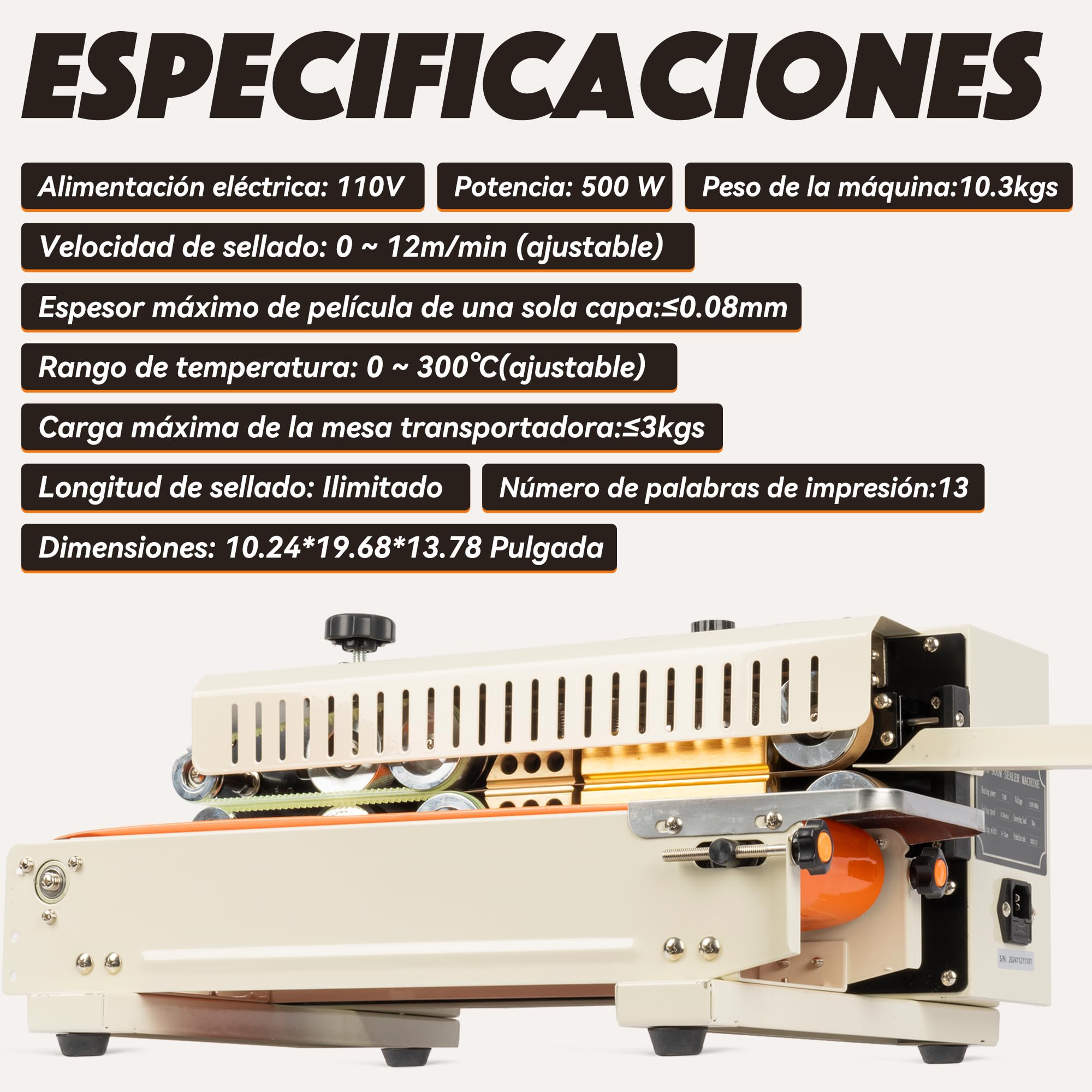 U.S. Solid Máquina selladora automática horizontal de banda continua, sellador de bolsas de PVC de mesa para 0,02-0,8 mm de grosor con control digital de temperatura y codificación de sellos (220 V)