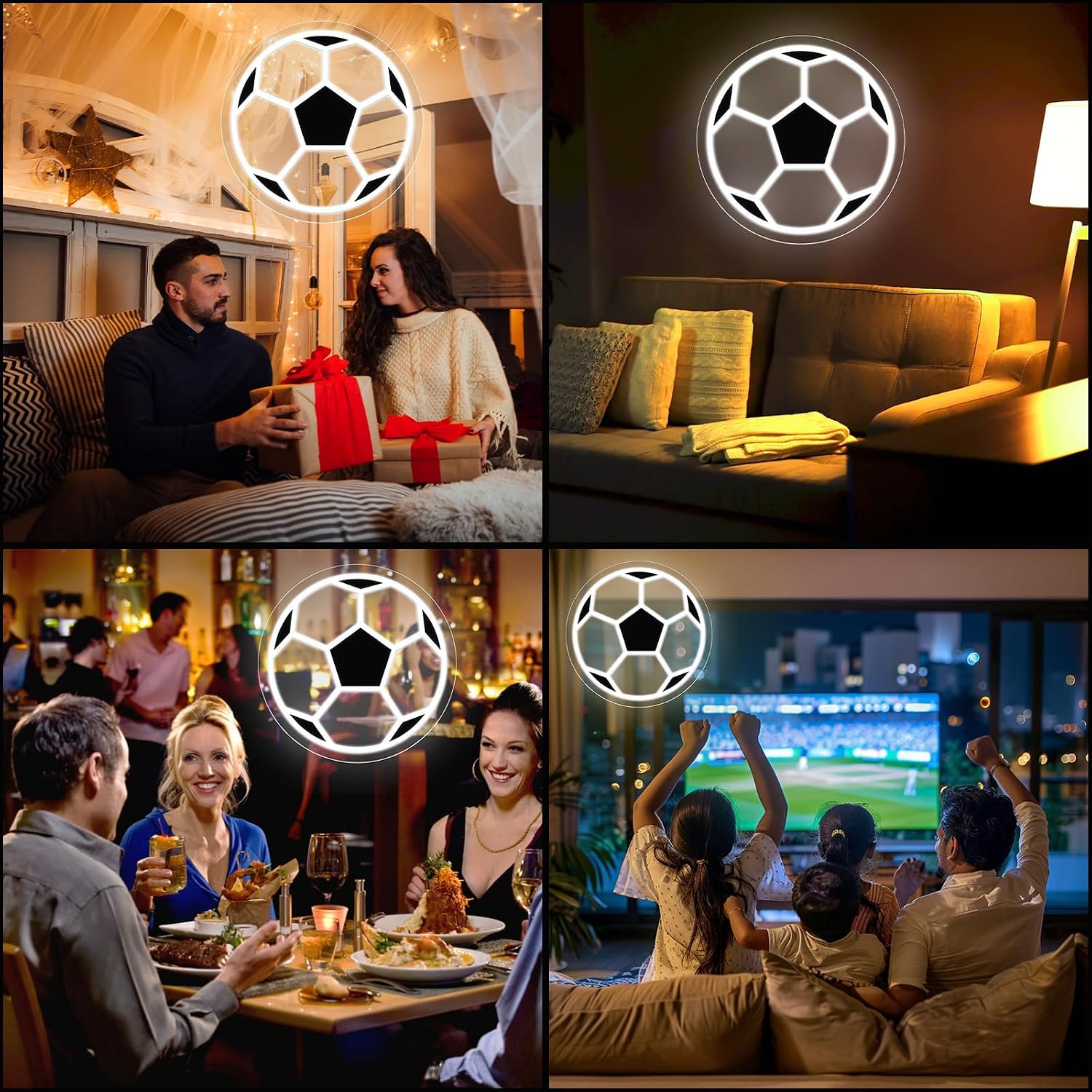Soccer Neon Sign, Dimmable LED Black White Soccer Neon Light for Wall Decor, Powered by USB Neon Sign Sports Light Up Sign for Teenager Boys Girls Kids Game Room Bedroom Club Decor Kids Gifts