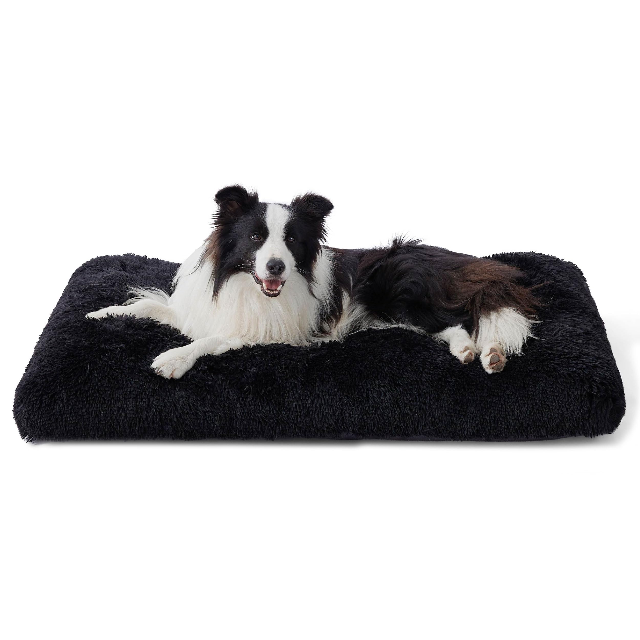 Bedsure Dog Crate Bed Large - Fluffy Dog Crate Mattress Washable with Anti Slip Bottom, Warm Pillow Cushion for Large Pets, Black, 89x58cm