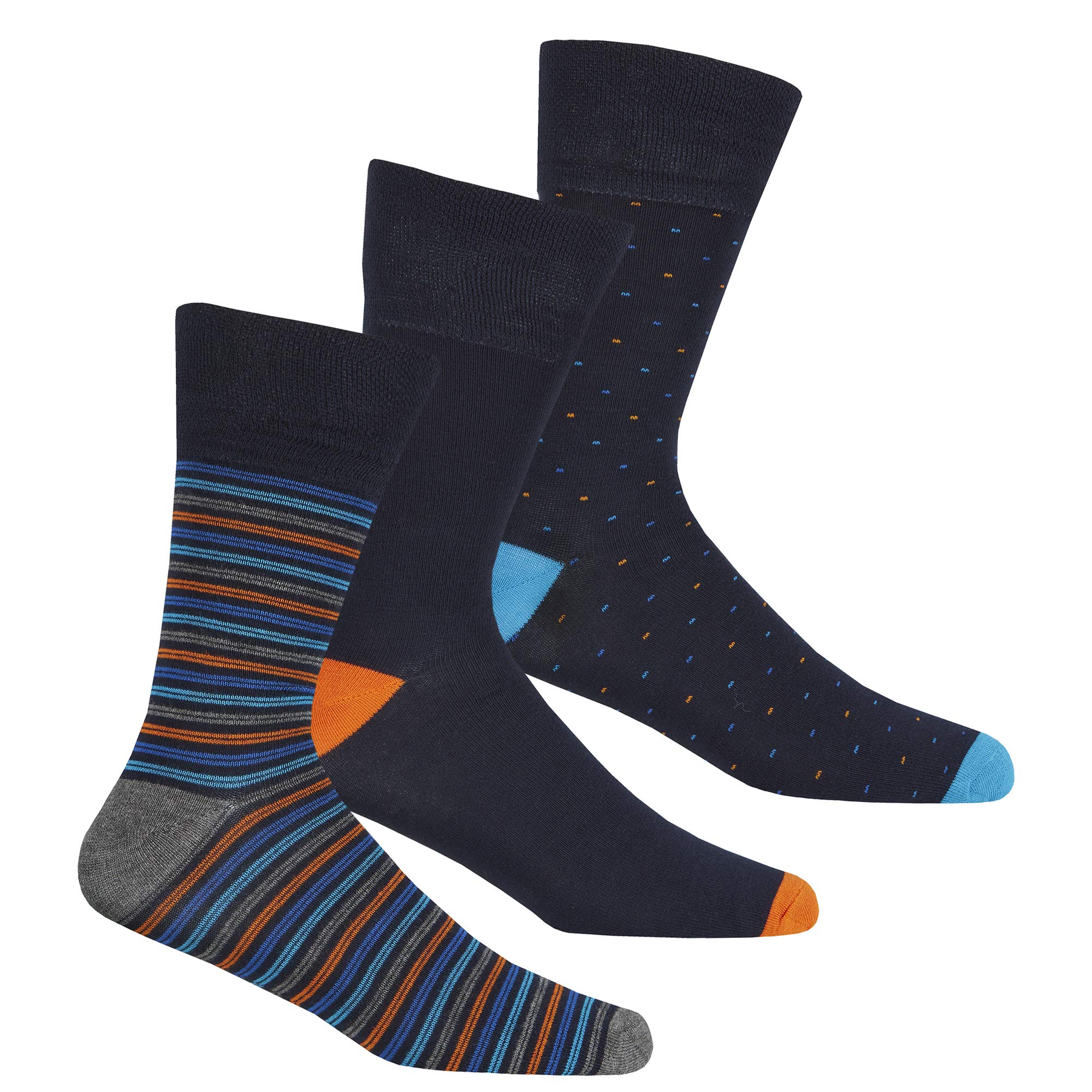 Metzuyan 3 Pairs Mens Bamboo Striped Plain Non Elastic Diabetic Socks Gentle Soft 6-11 UK