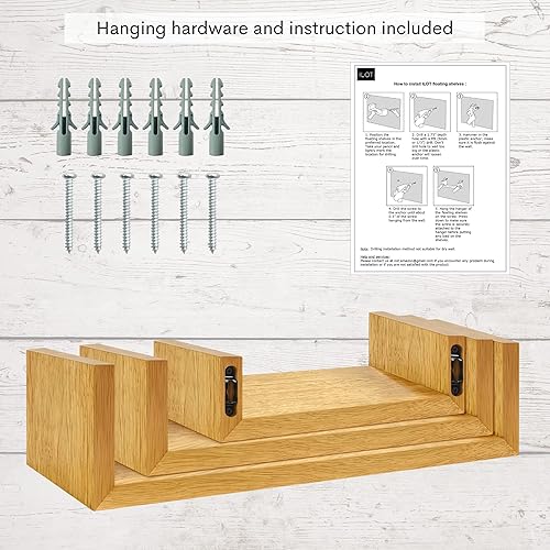 Miniatura 5 de Estantes flotantes de madera maciza 100% perfectos para decoración de baño, juego de 3 estantes de pared de madera para dormitorio, sala de estar,