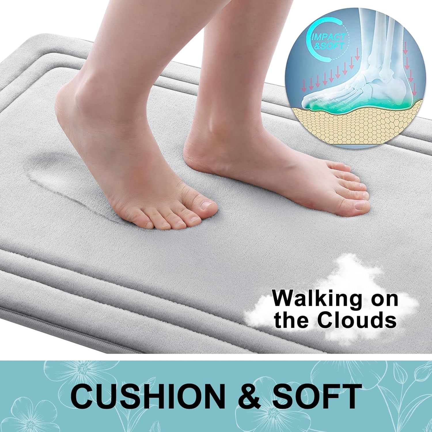 Grandaily Memory Foam Bath Mat Rug 59x20, Ultra Soft, Non-Slip and Absorbent Bathroom Rugs, Machine Wash Dry, Comfortable Bath Carpet for Bathroom Floor, Tub and Shower, Grey - Image 4