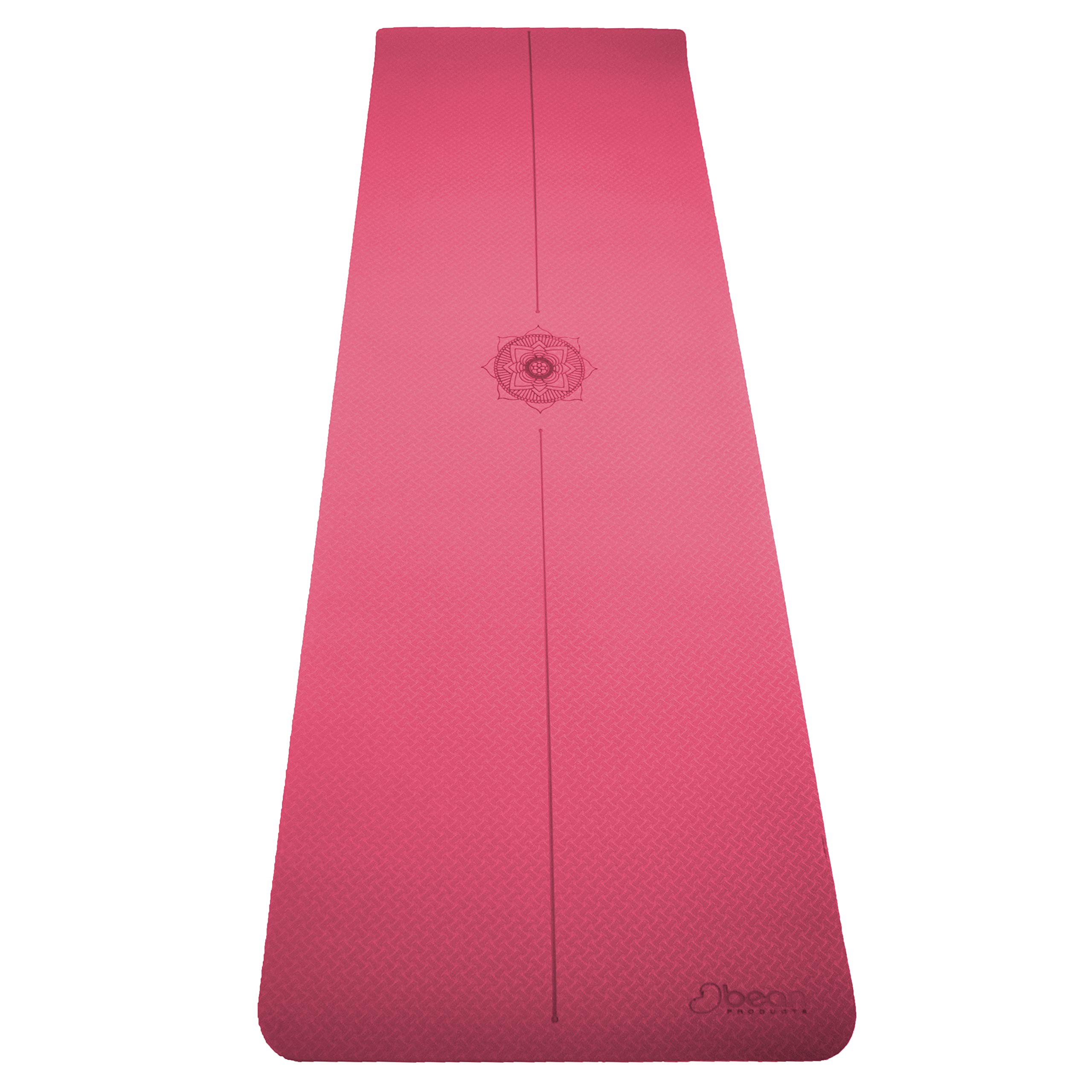 Bean Products SuperLite TPE Yoga Mat | Centering Mandala Design | Extra-long | Non-skid, Slip Resistant | Earth-friendly exercise gym mat | (6mm thick x 24” wide x 72” long) | Rose