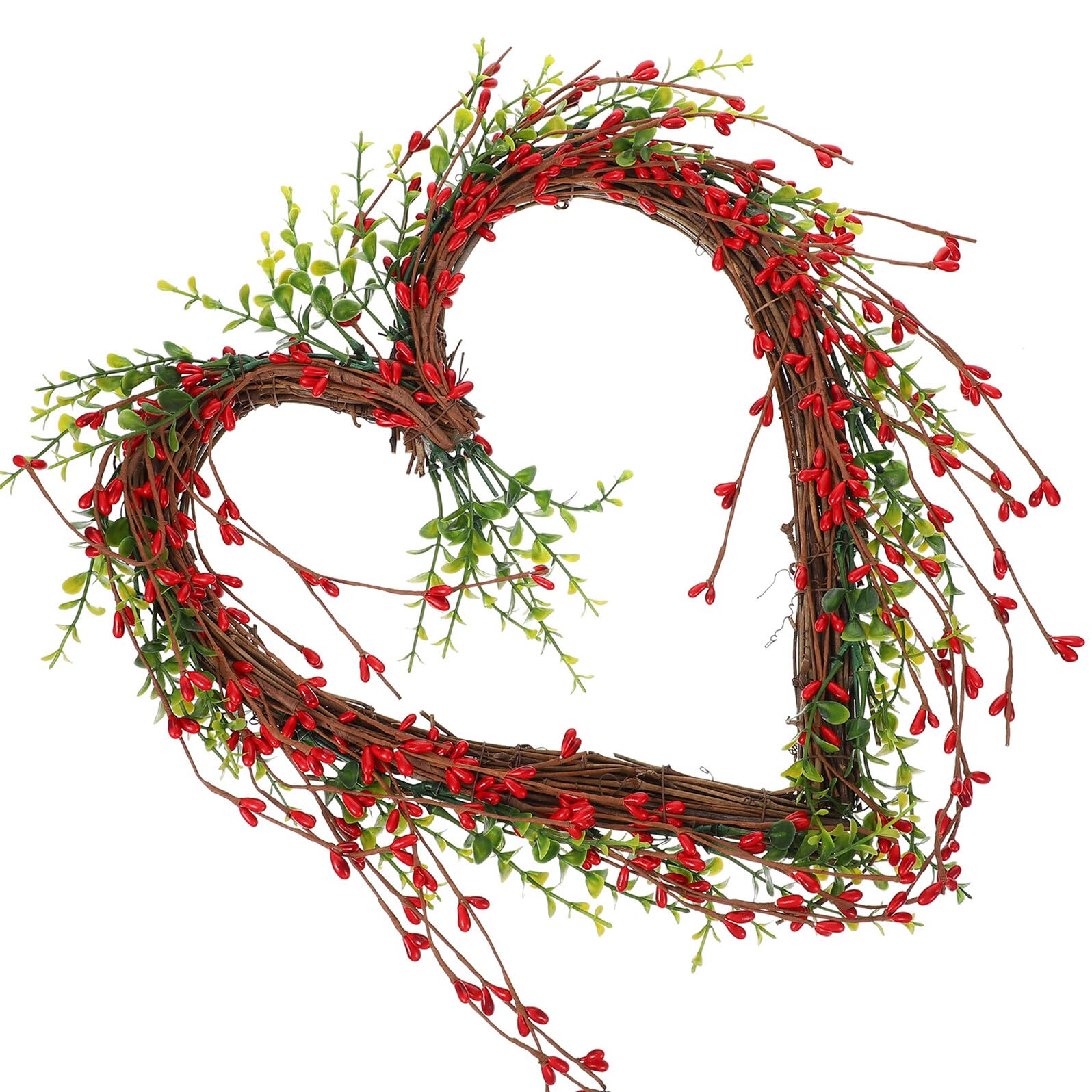 Couronne de cœur en baies rouges pour porte de Saint-Valentin