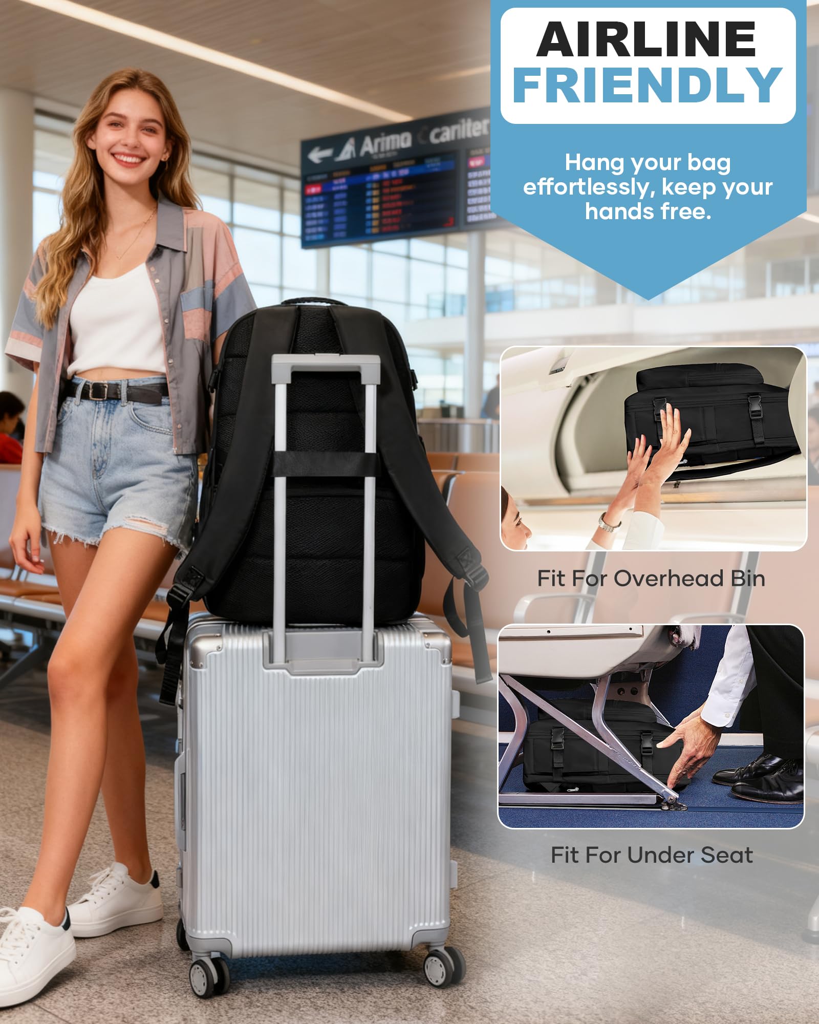 Vakuum Rucksack 40x30x20 Wizzair Ryanair Handgepäck 40x30x20 Rucksack Handgepäck Flugzeug Reiserucksack Vakuum Damen Herren Schwarz