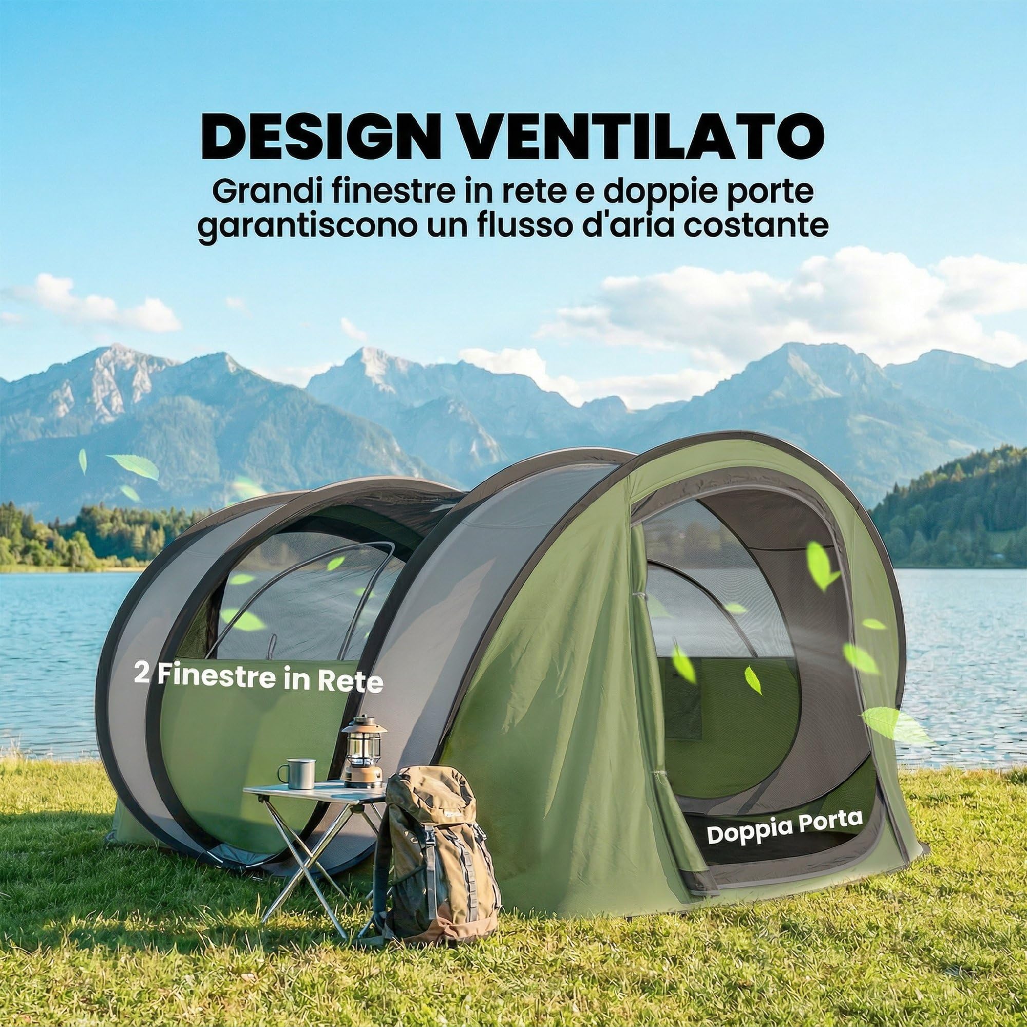Outsunny Tenda da Campeggio Pop Up 4 Persone, Impermeabile 3000mm, con Borsa, Verde